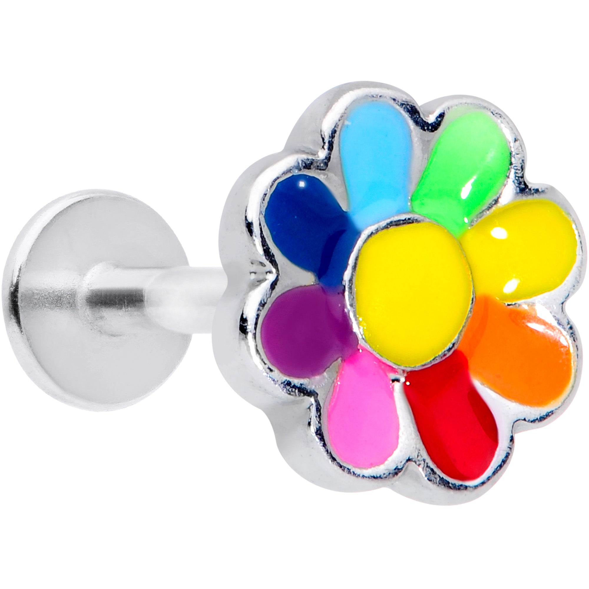 16 Gauge 5/16 Rainbow Hippie Flower Cartilage Labret Monroe Tragus