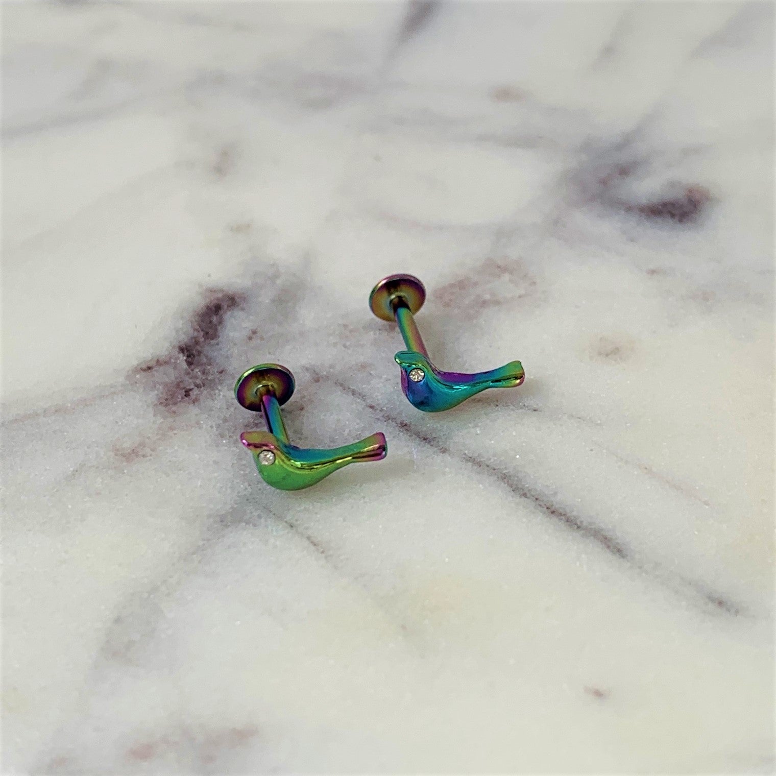 16 Gauge 1/4 Clear Gem Rainbow Bird Labret Monroe Tragus