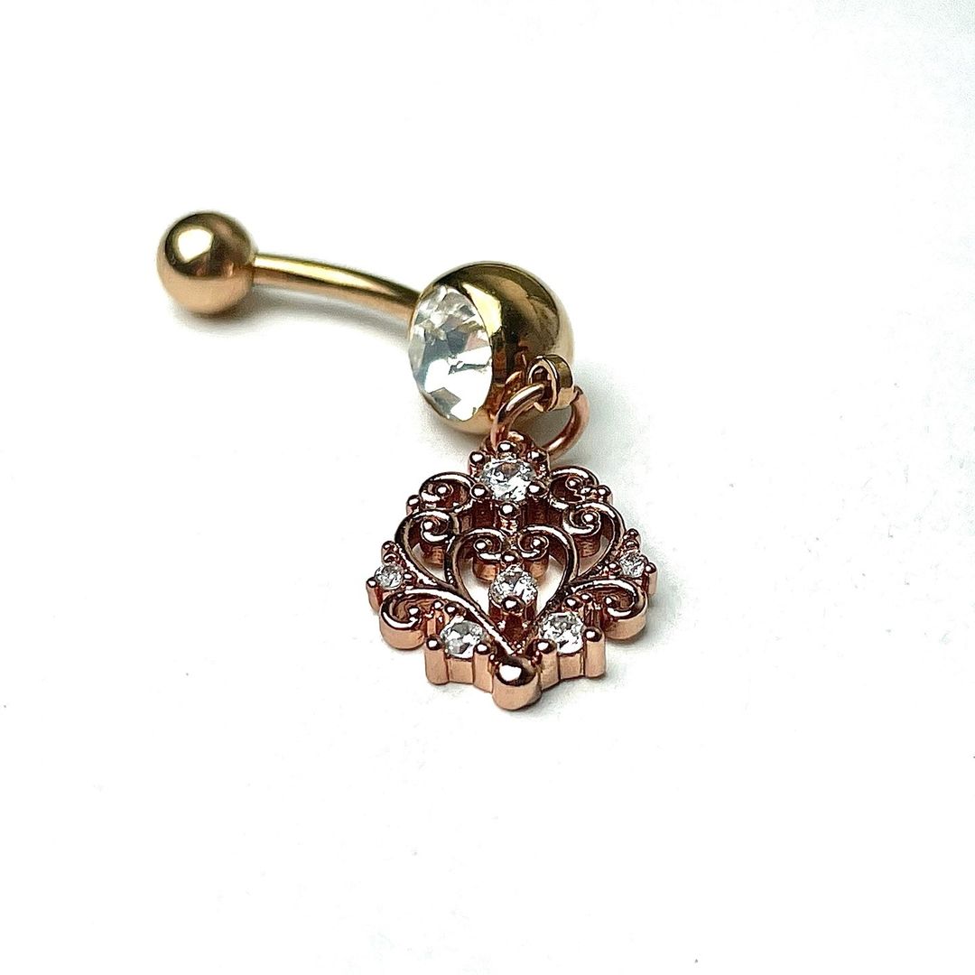 Clear CZ Gem Rose Gold Tone Elegant Abstract Dangle Belly Ring