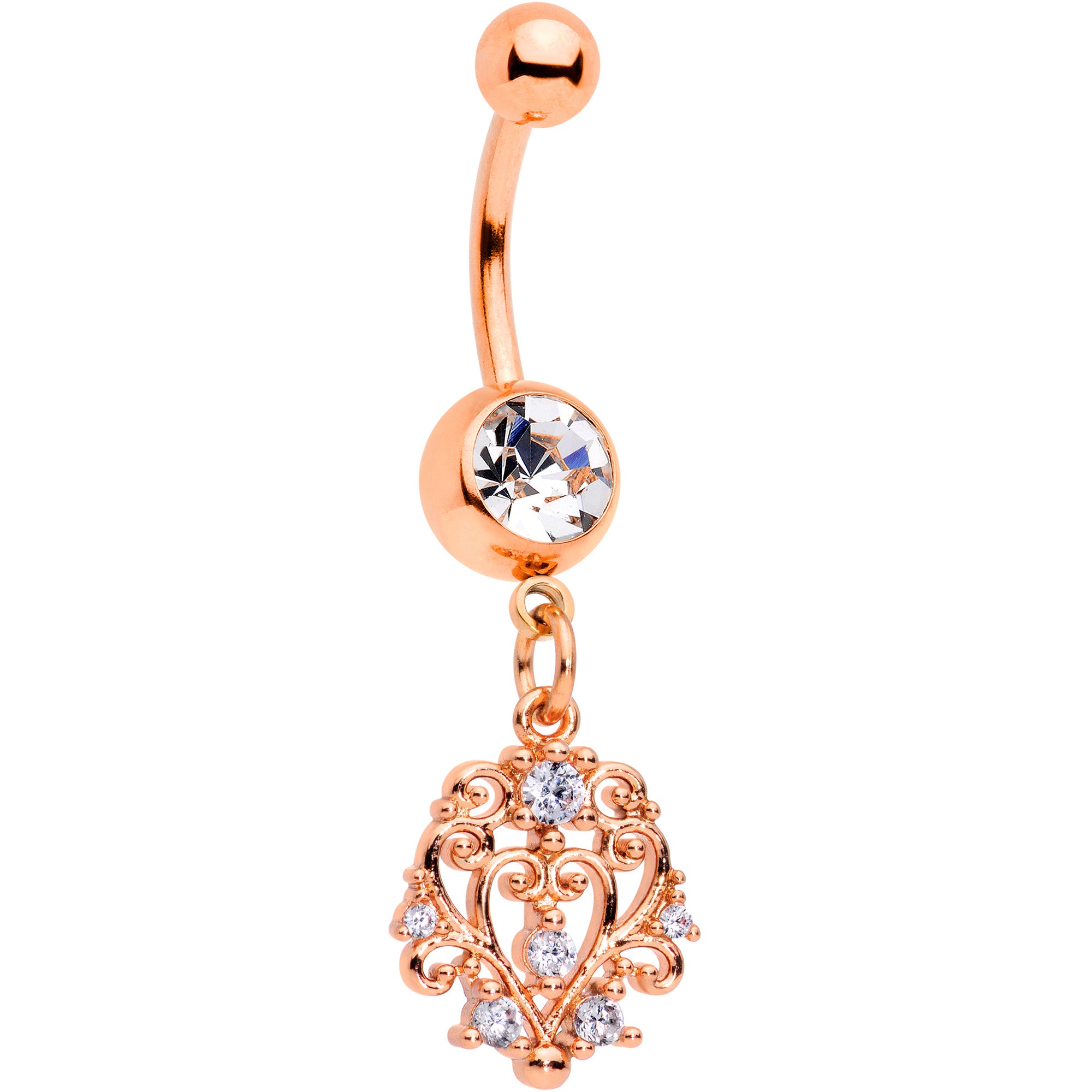 Clear CZ Gem Rose Gold Tone Elegant Abstract Dangle Belly Ring