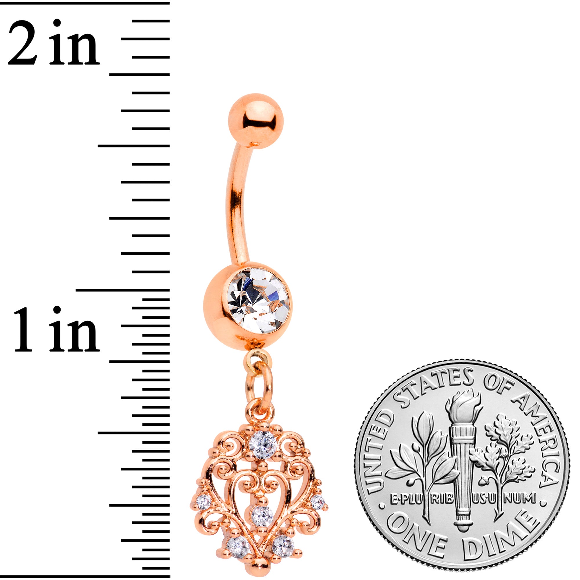 Clear CZ Gem Rose Gold Tone Elegant Abstract Dangle Belly Ring