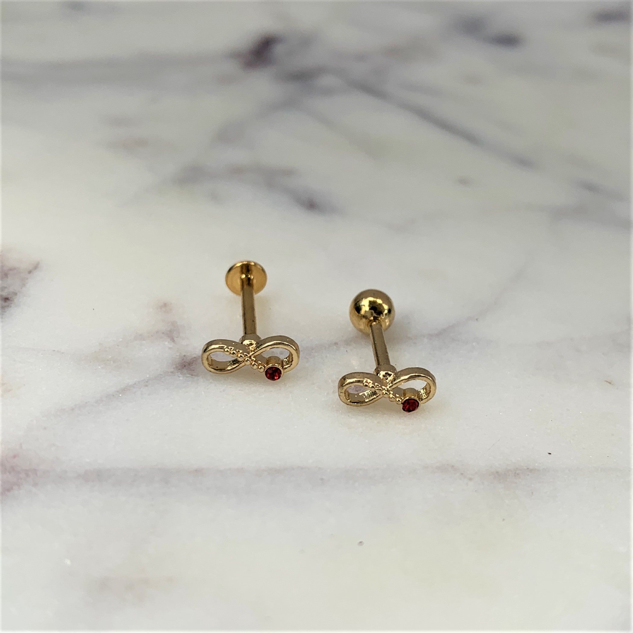 16 Gauge 1/4 Red Gem Gold Tone Inifity Love Cartilage Tragus