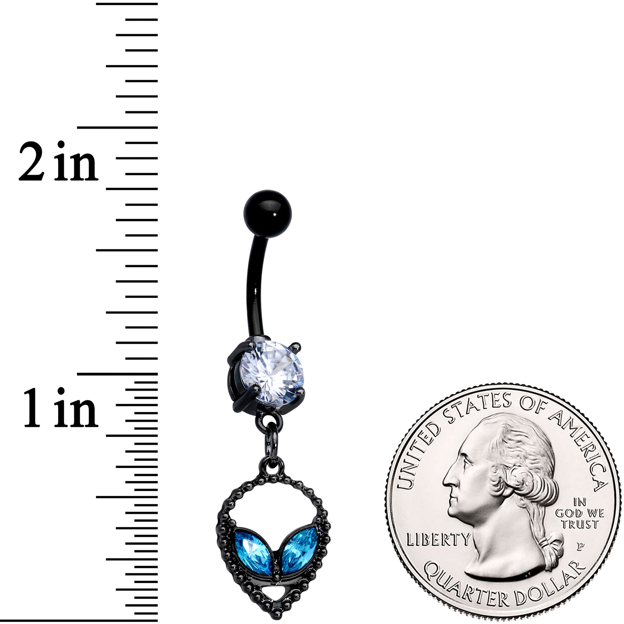 Clear Aqua CZ Gem Black Hollow Alien Dangle Belly Ring