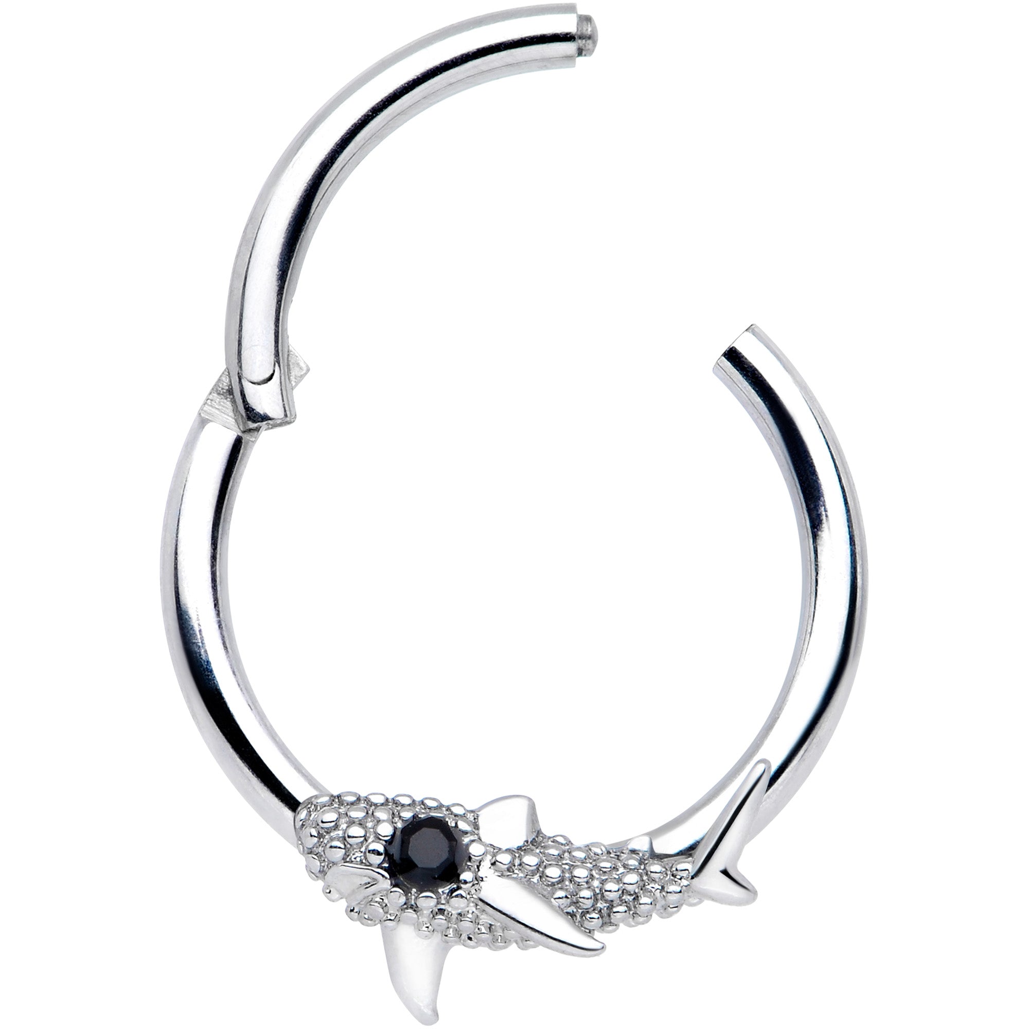 16 Gauge 3/8 Clear Black Gem Shark Septum Ring