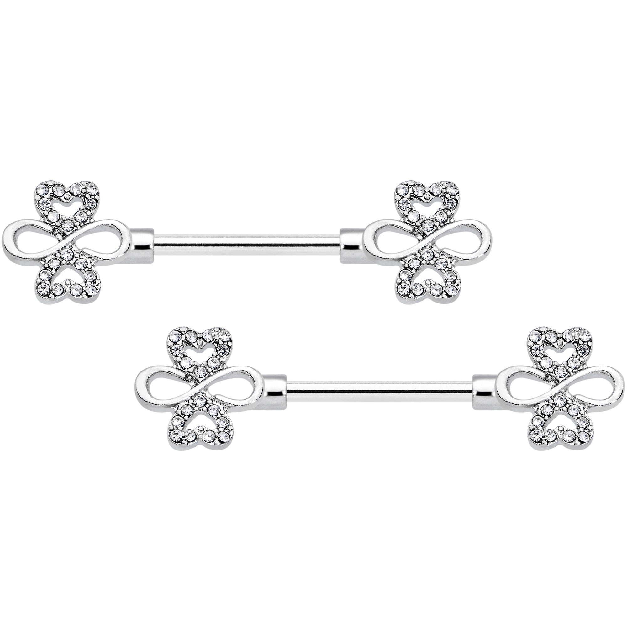 14 Gauge 9/16 Clear Gem Heart Shamrock Barbell Nipple Ring Set