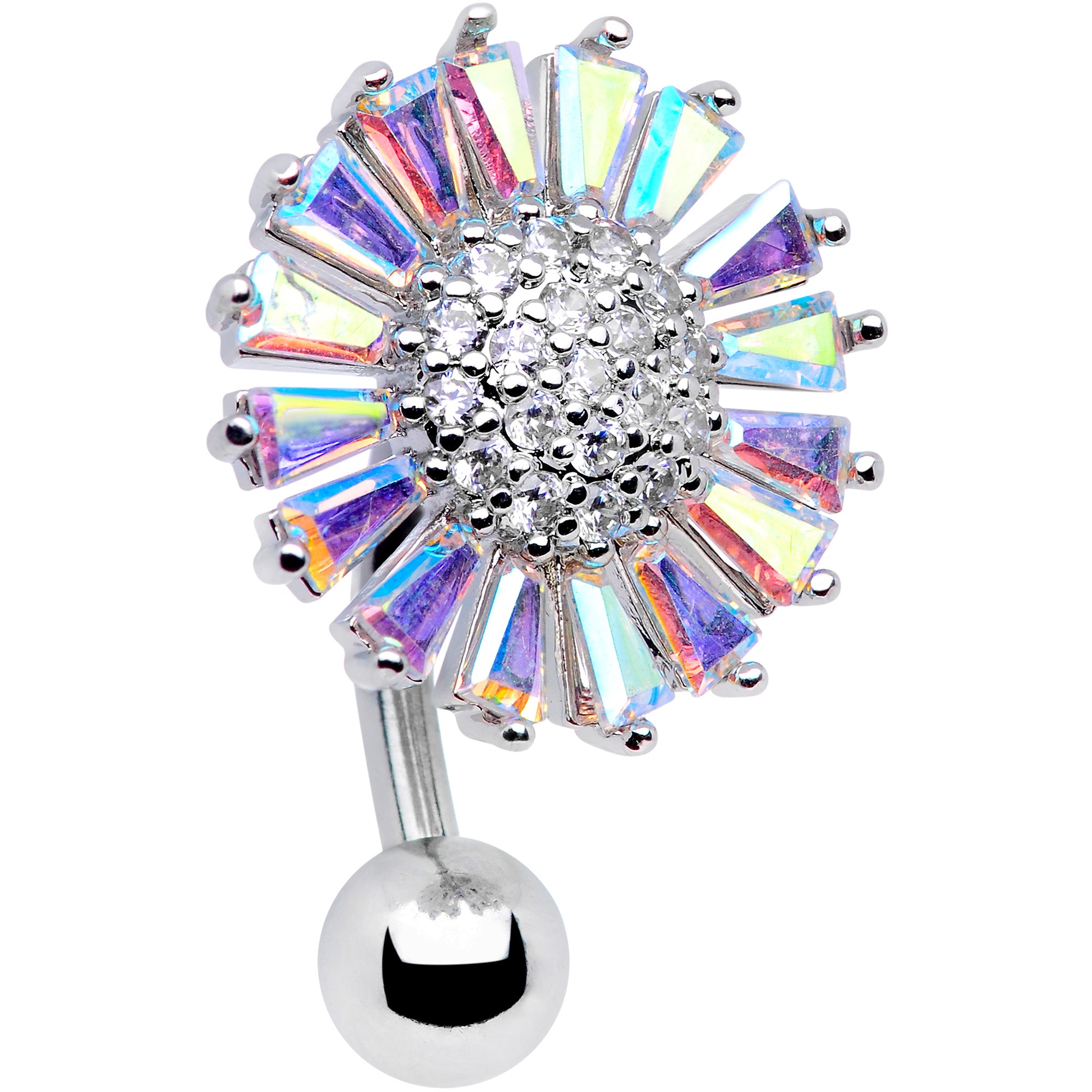 Clear Aurora CZ Gem Sunflower Belly Ring