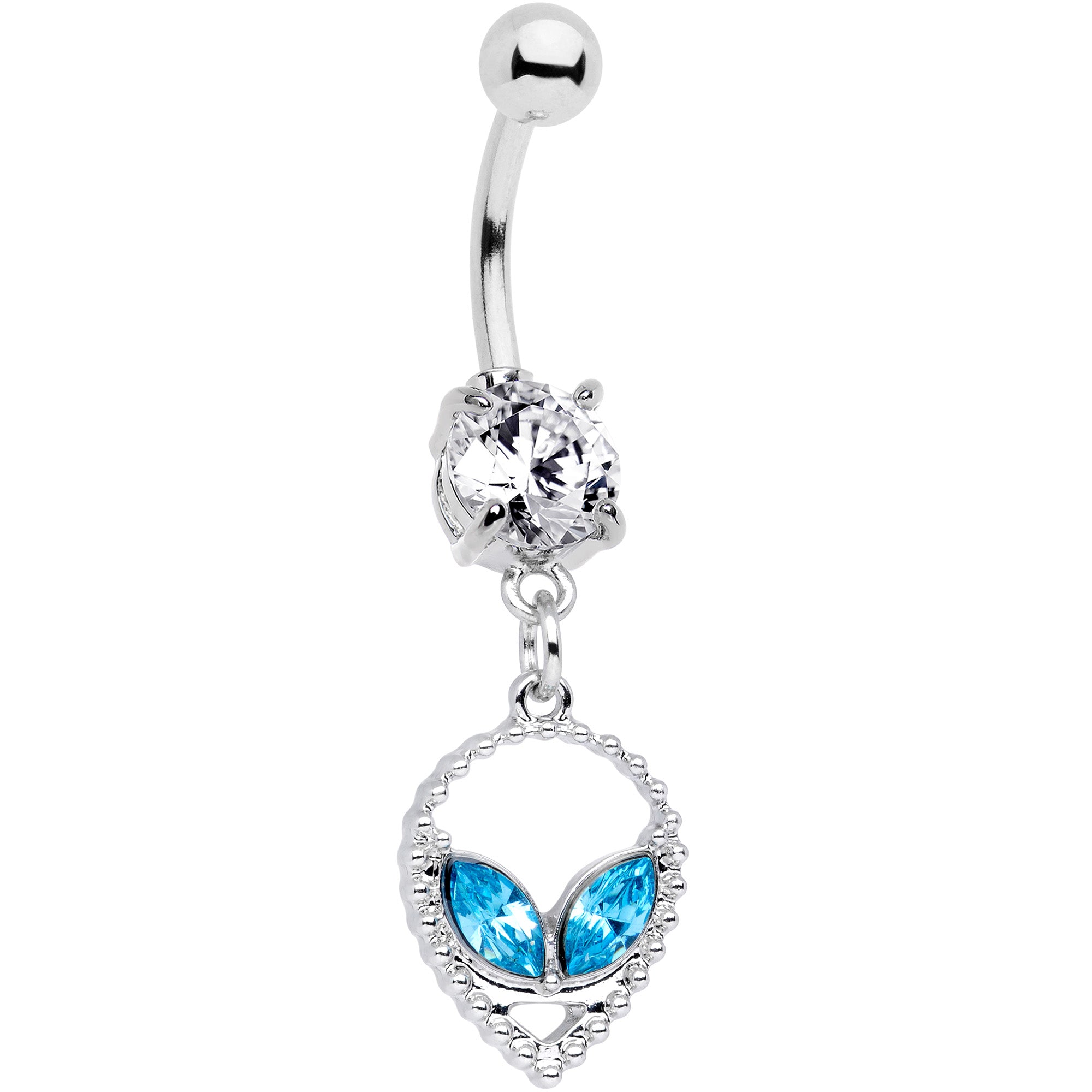 Clear Aqua CZ Gem Hollow Alien Dangle Belly Ring