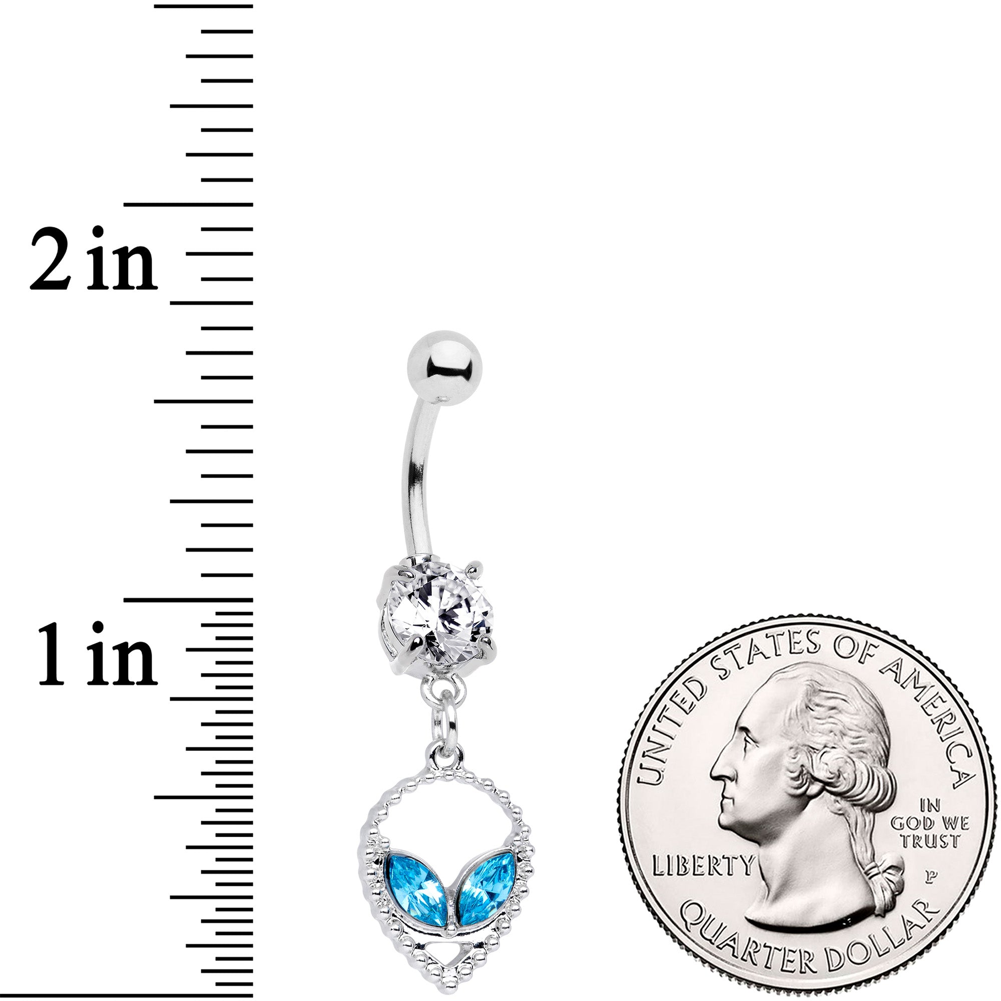 Clear Aqua CZ Gem Hollow Alien Dangle Belly Ring