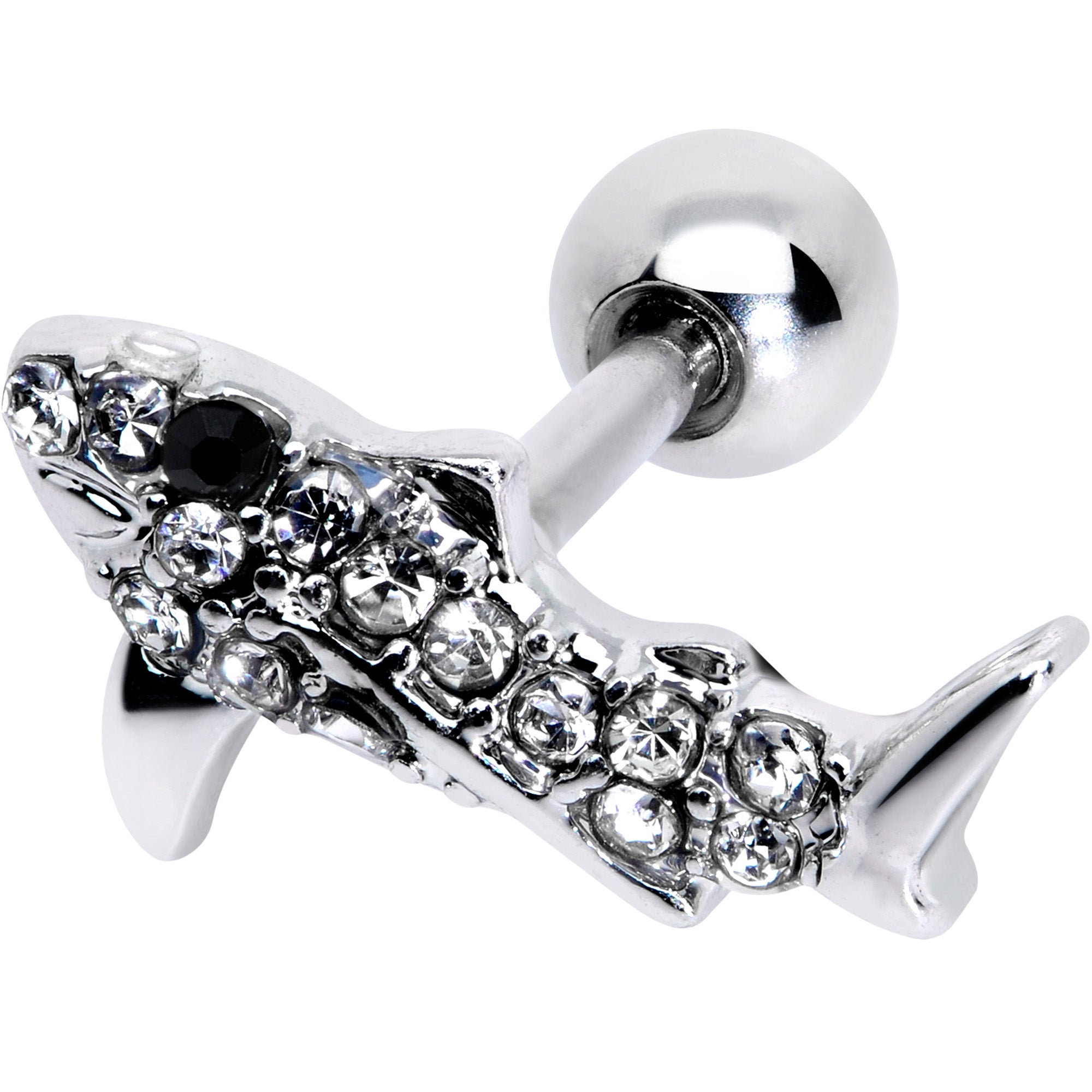 16 Gauge 1/4 Clear Black Gem Shark Cartilage Tragus Earring