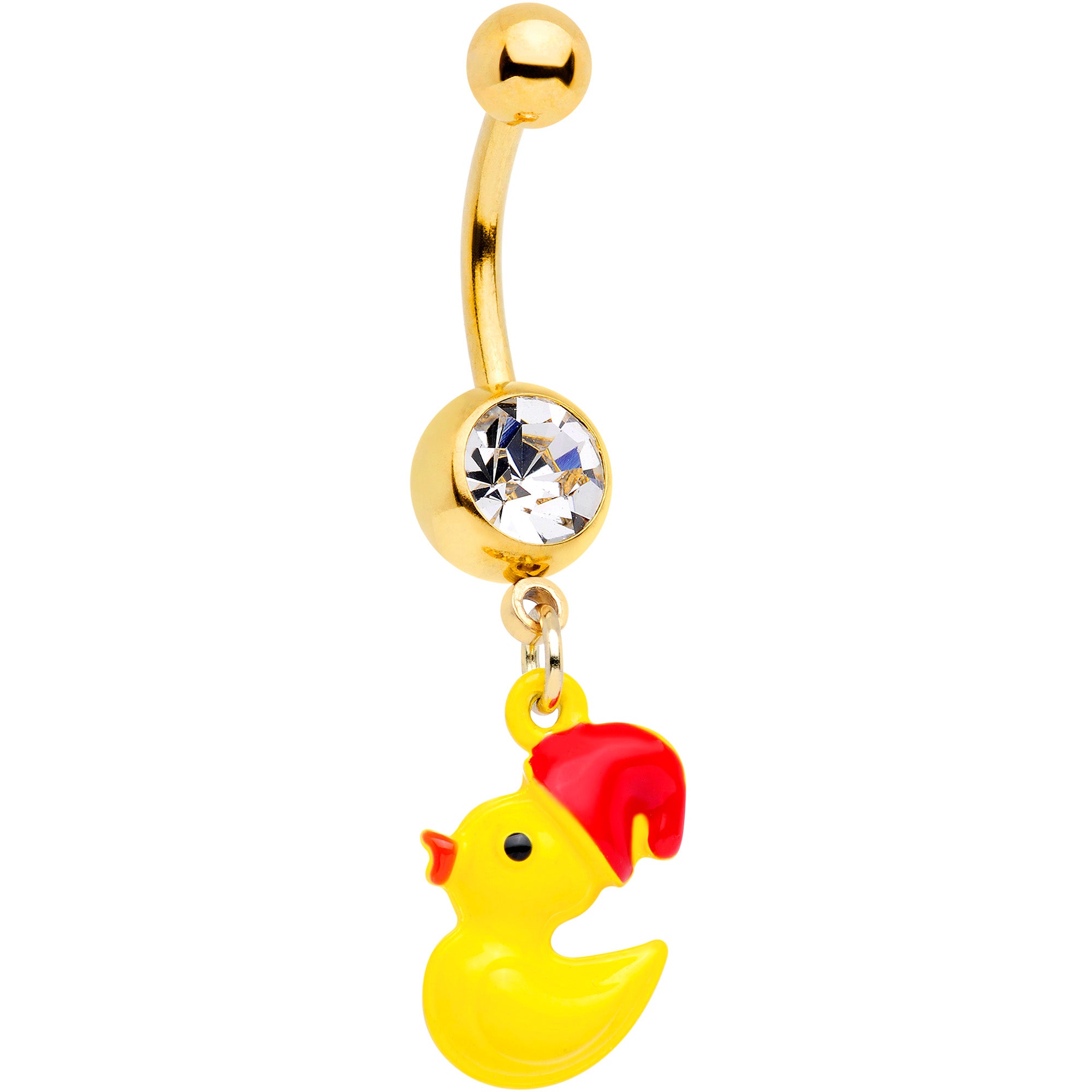 Clear Gem Gold Tone Sleepy Duck Dangle Belly Ring