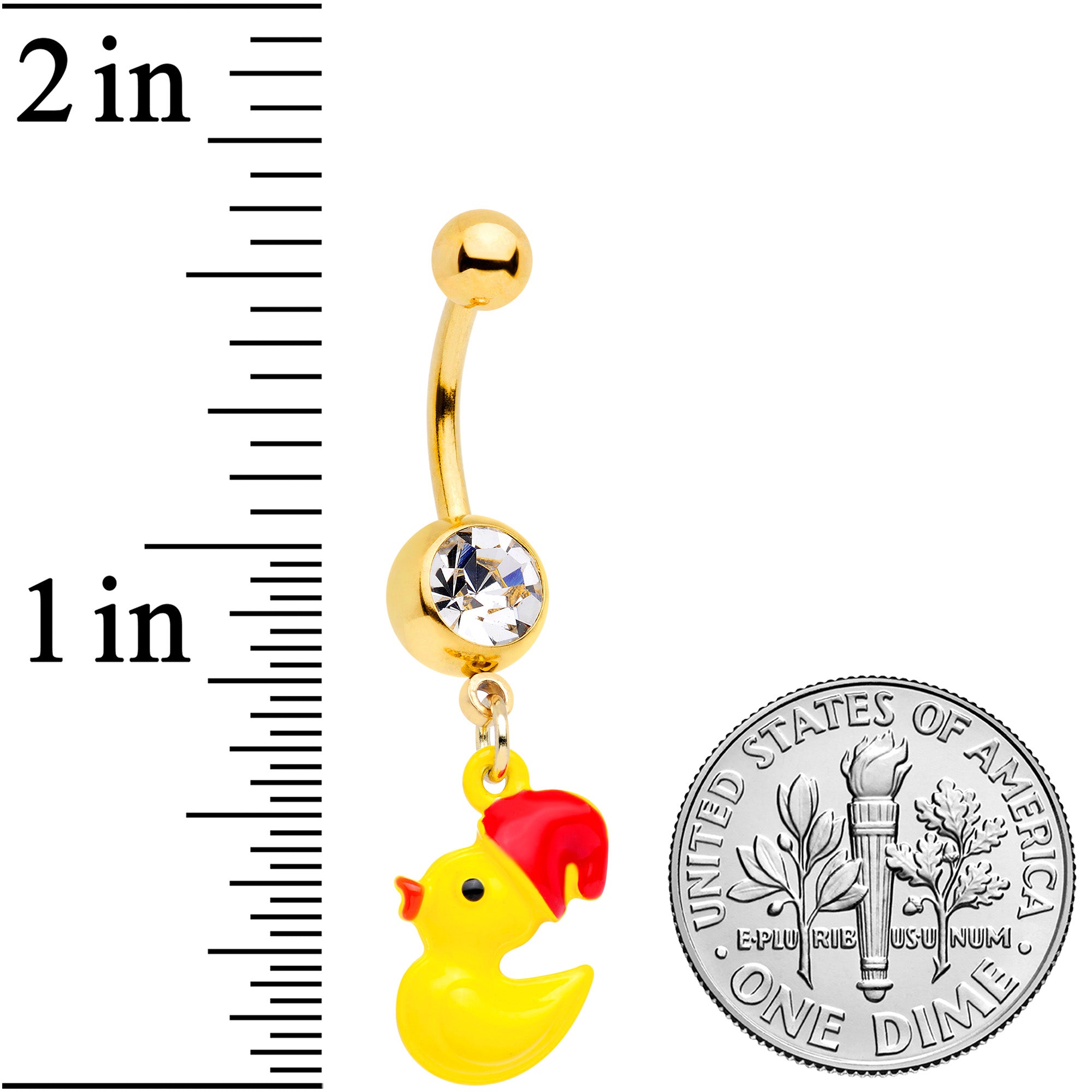 Clear Gem Gold Tone Sleepy Duck Dangle Belly Ring