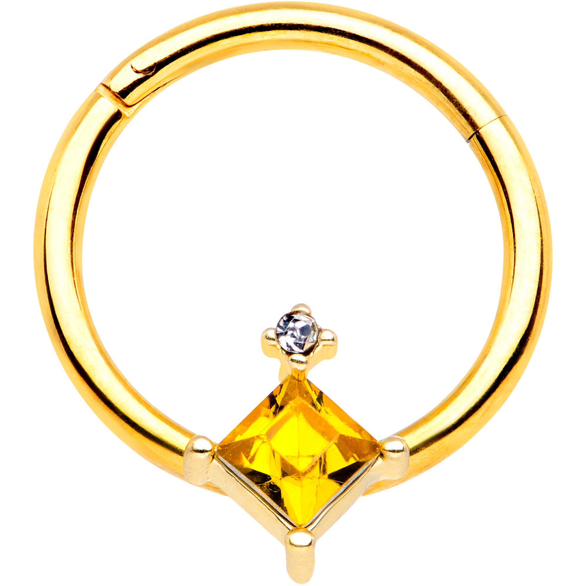 16 Gauge 3/8 Yellow Clear Gem Gold Tone Rhombus Septum Ring