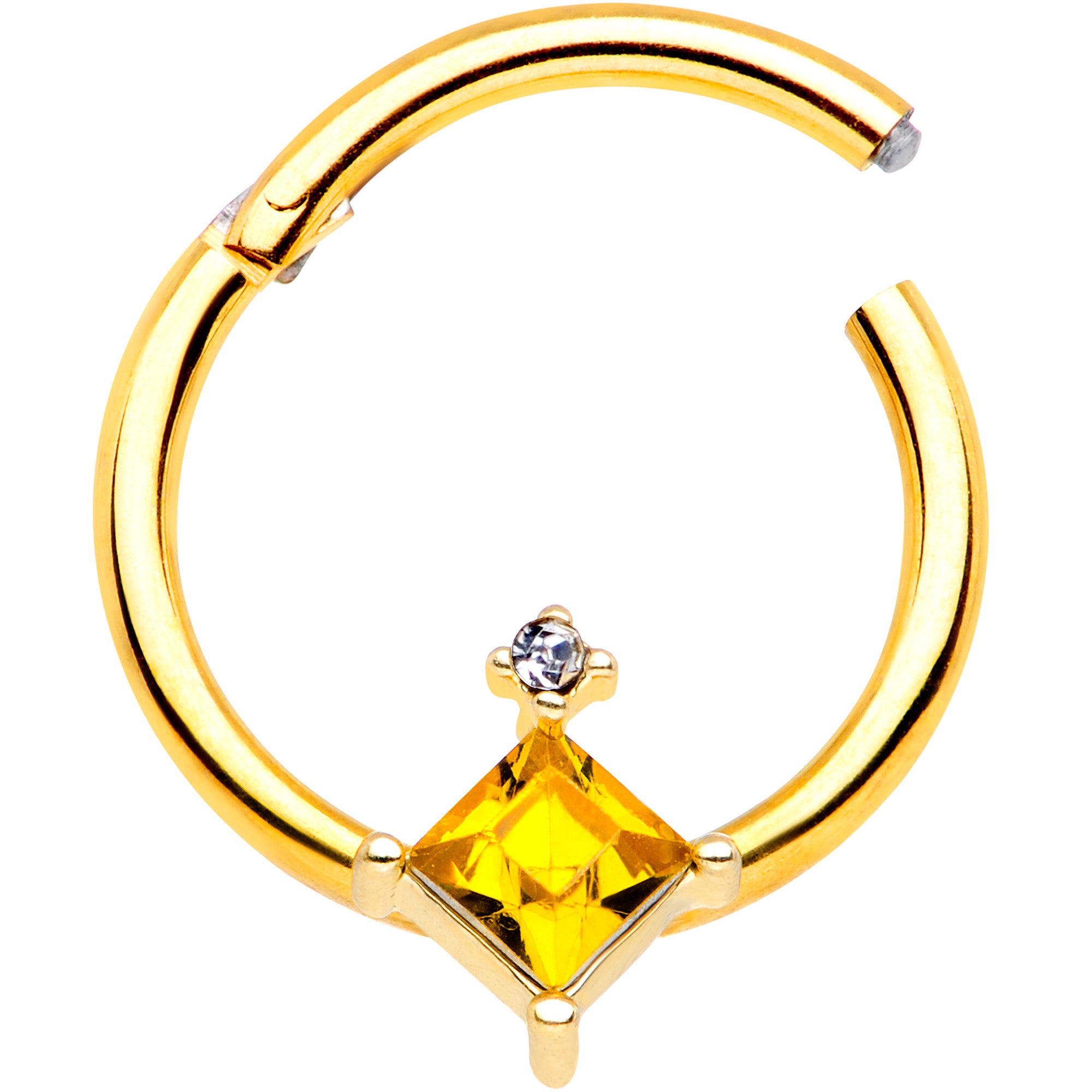 16 Gauge 3/8 Yellow Clear Gem Gold Tone Rhombus Septum Ring