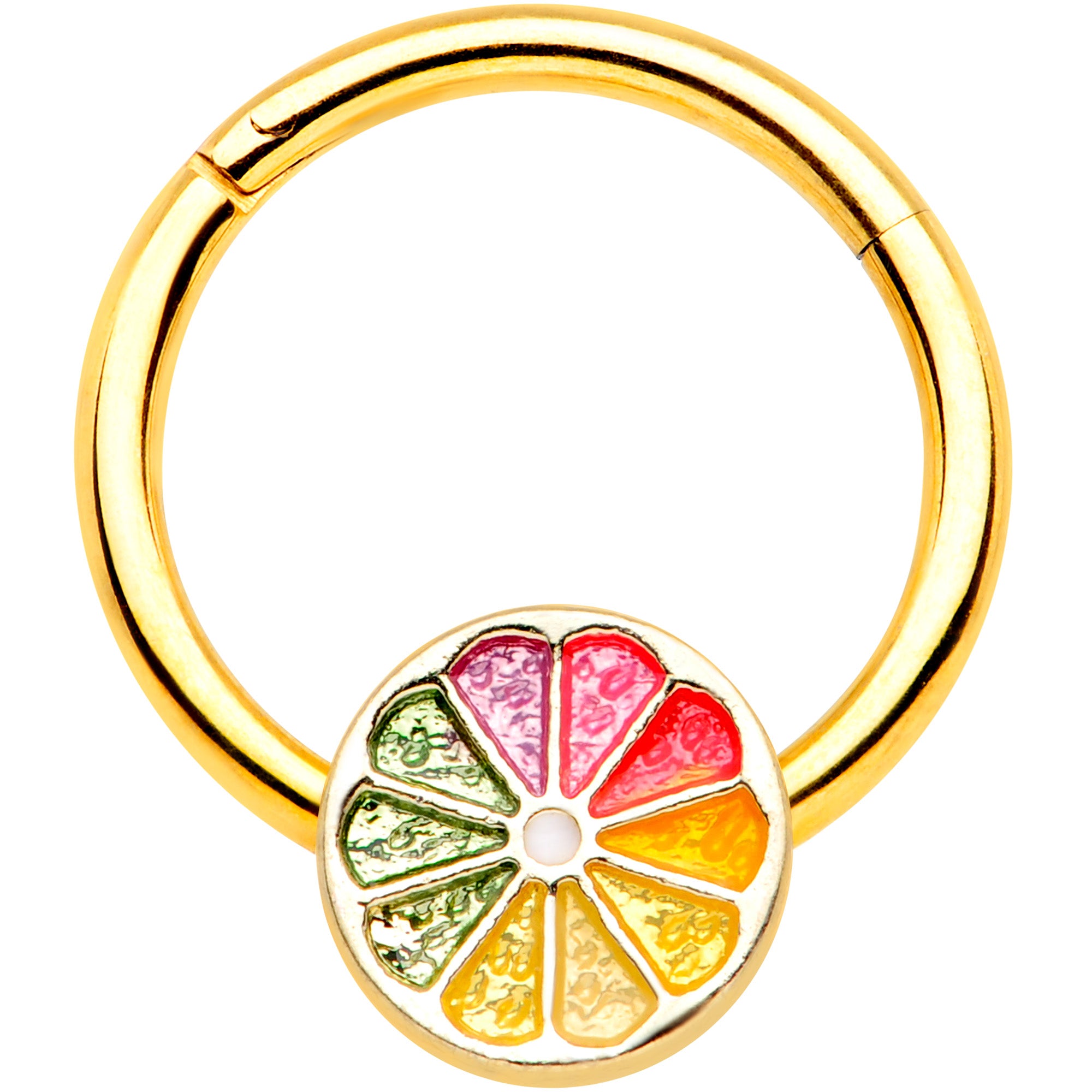 16 Gauge 3/8 Gold Tone Rainbow Grapefruit Septum Ring