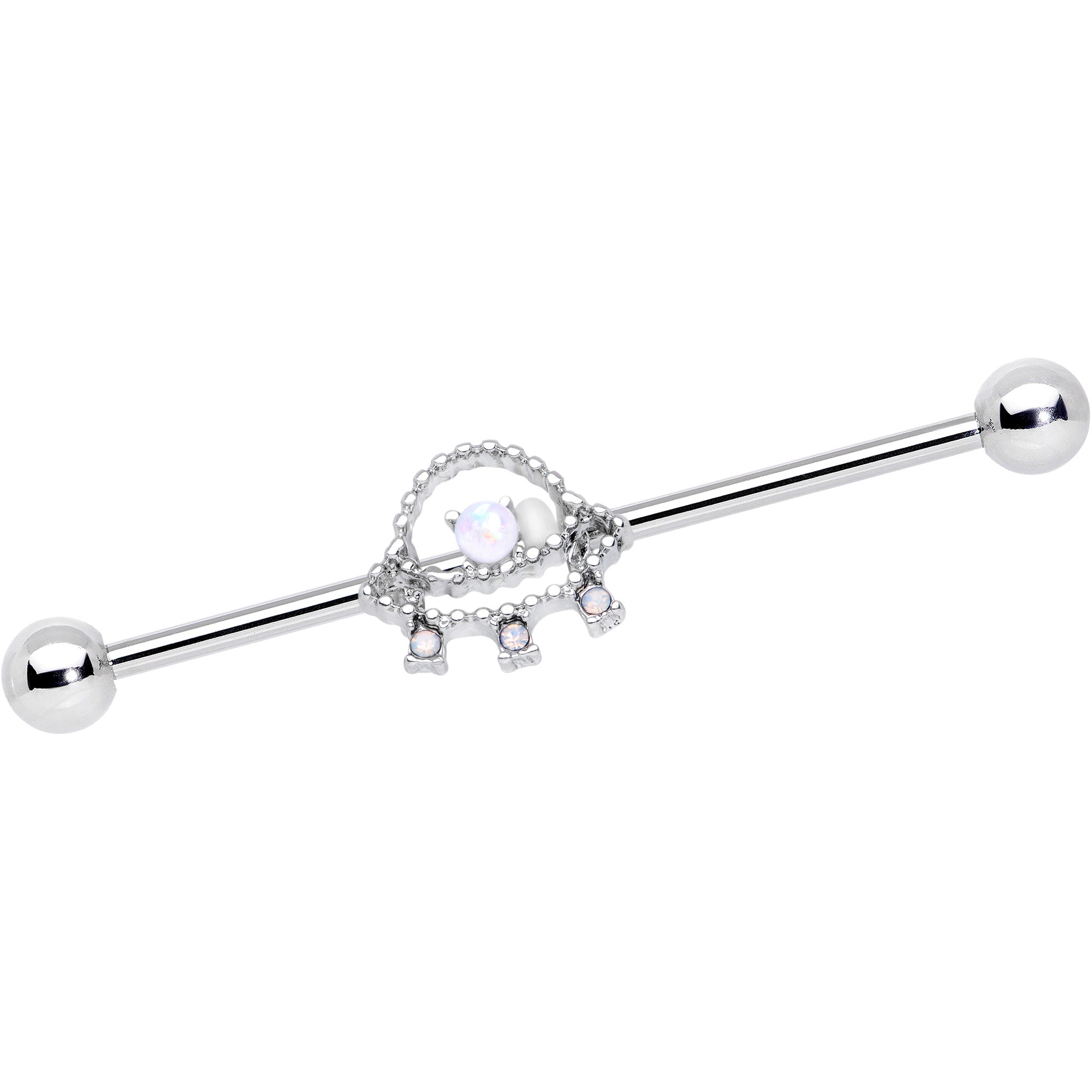 14 Gauge White Faux Opal UFO Industrial Barbell 38mm