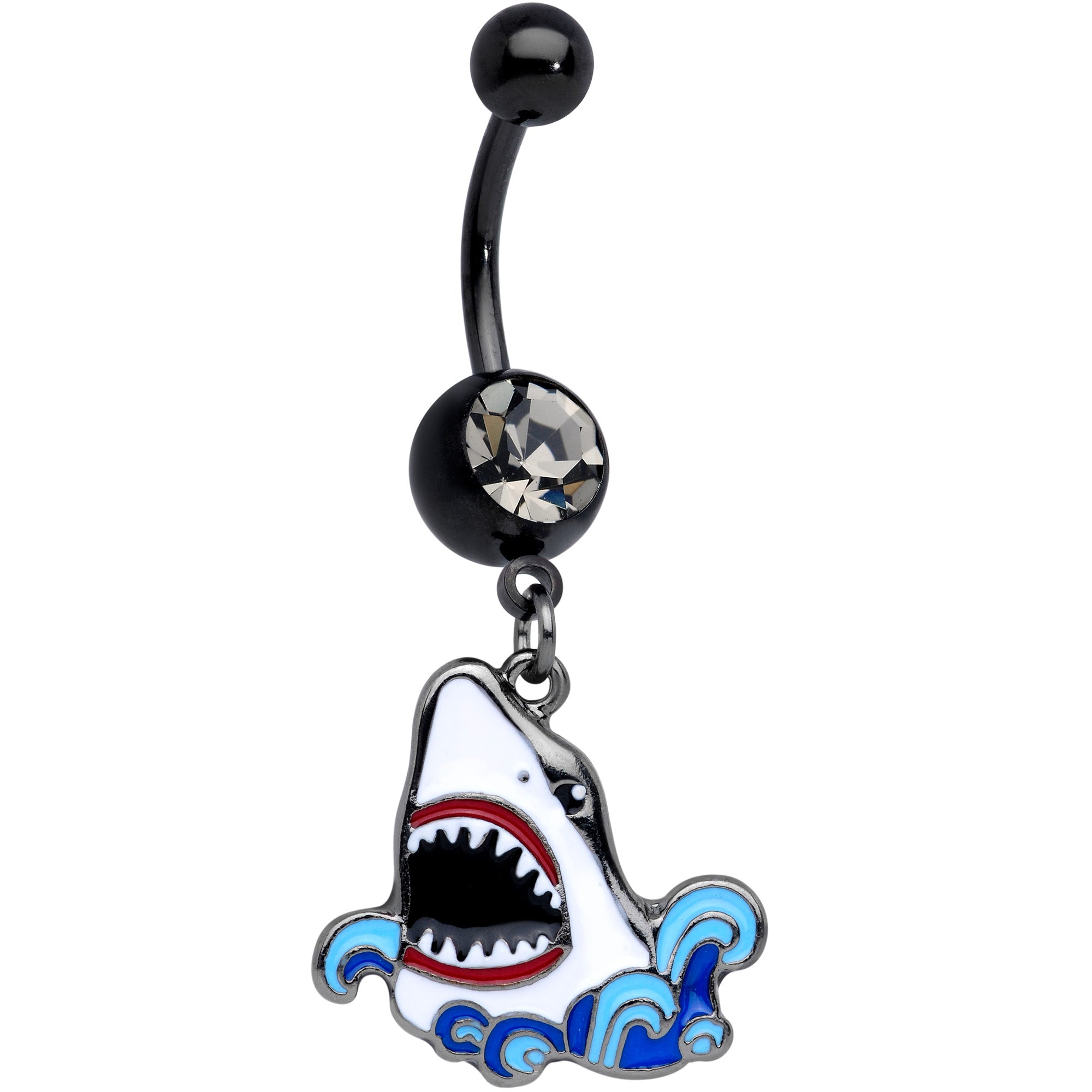 Clear Gem Black Shark Bite Dangle Belly Ring