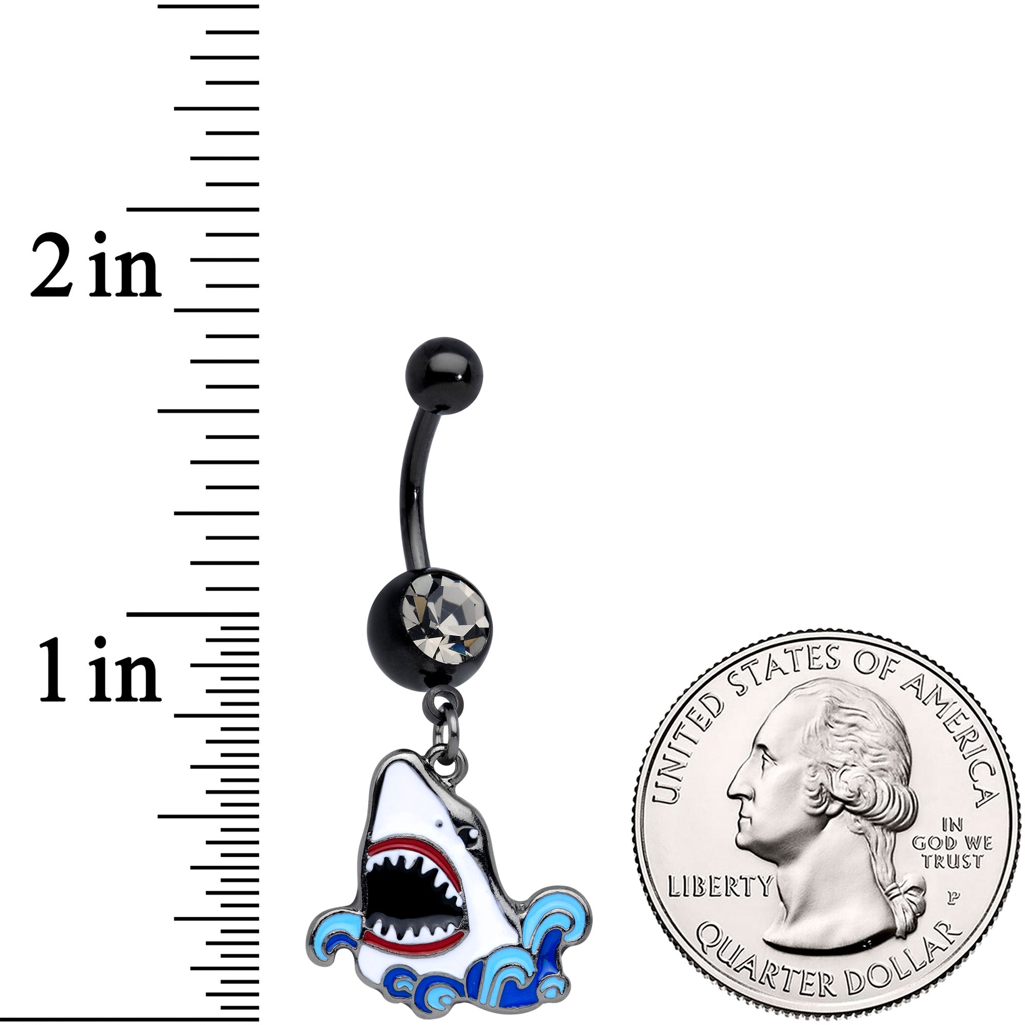 Clear Gem Black Shark Bite Dangle Belly Ring