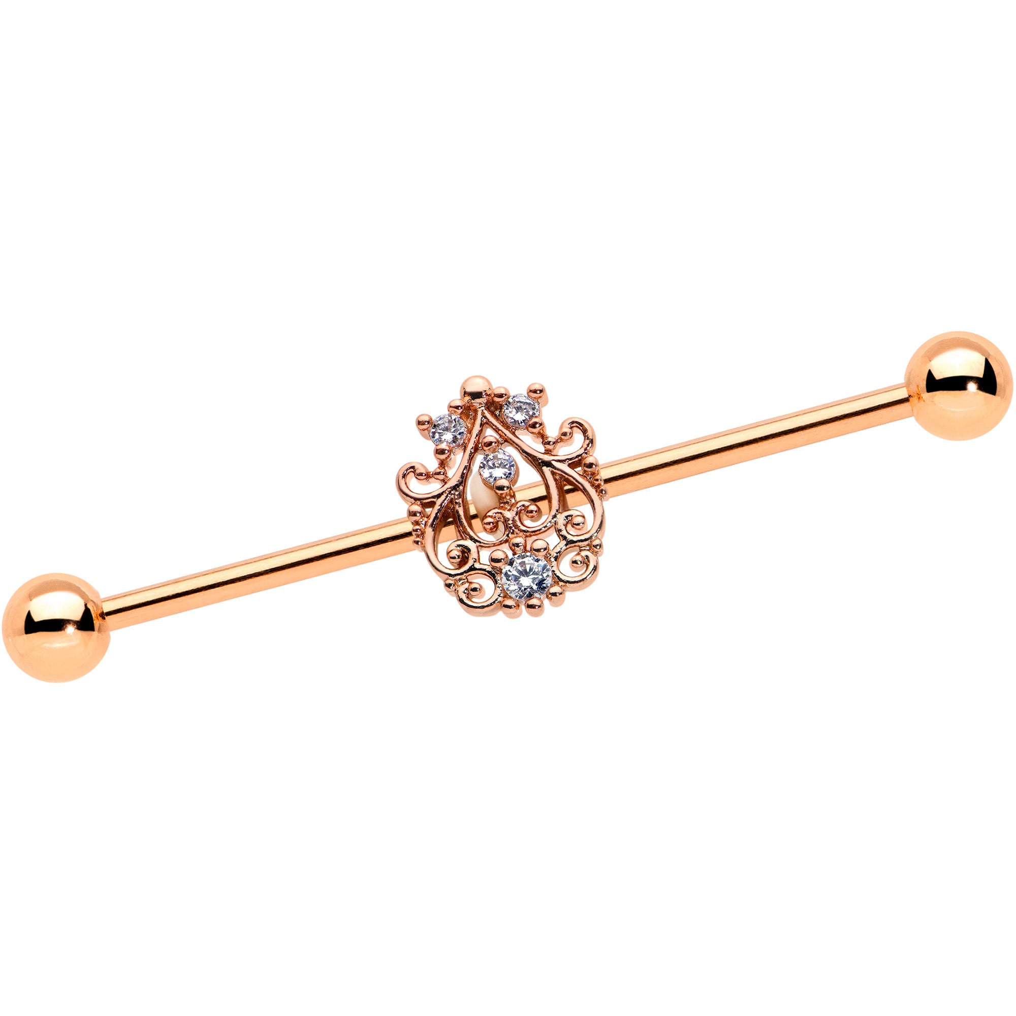 14 Gauge Clear CZ Gem Rose Gold Tone Elegant Industrial Barbell 38mm