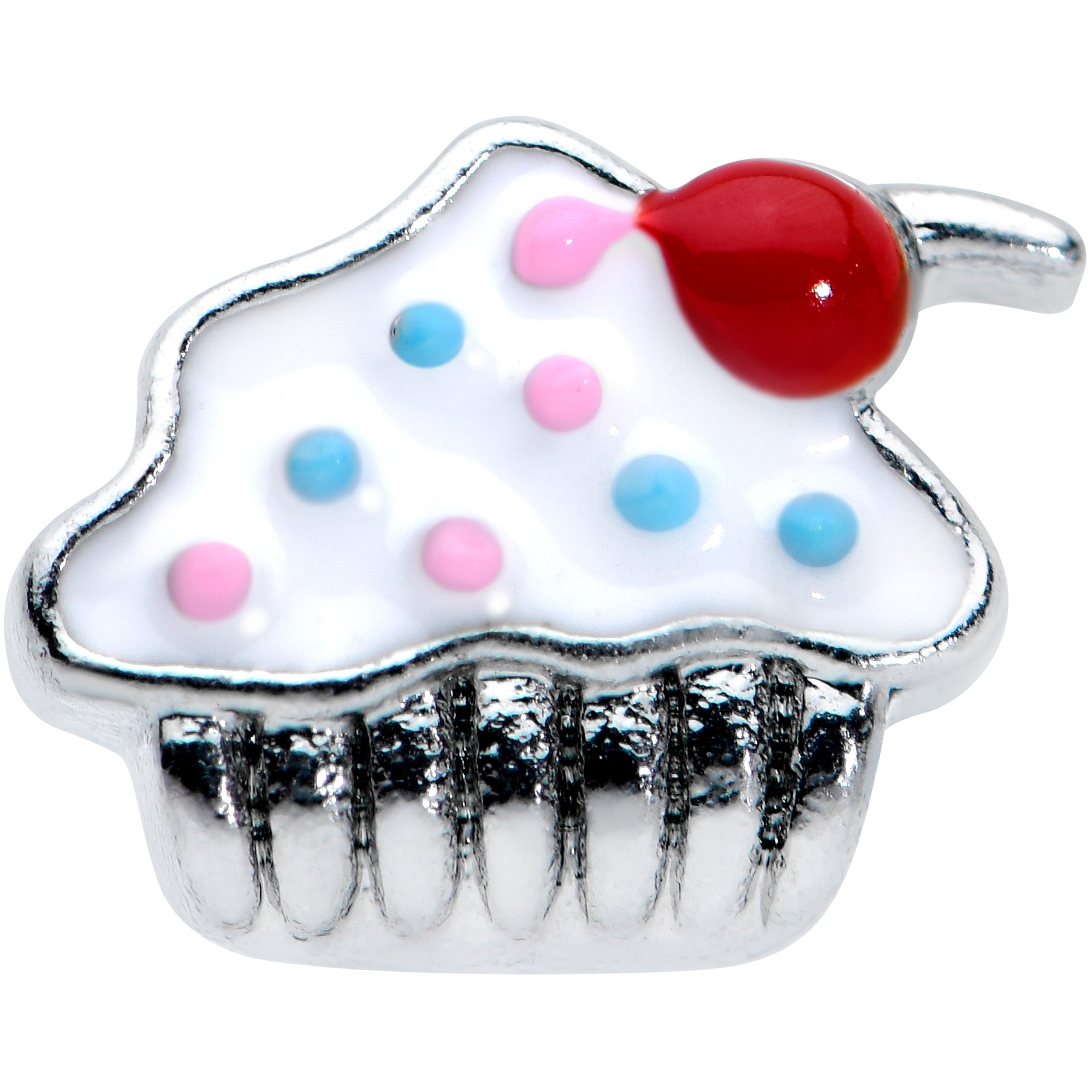 20 Gauge 5/16 Red White Sprinkle Cherry Cupcake L Shaped Nose Ring