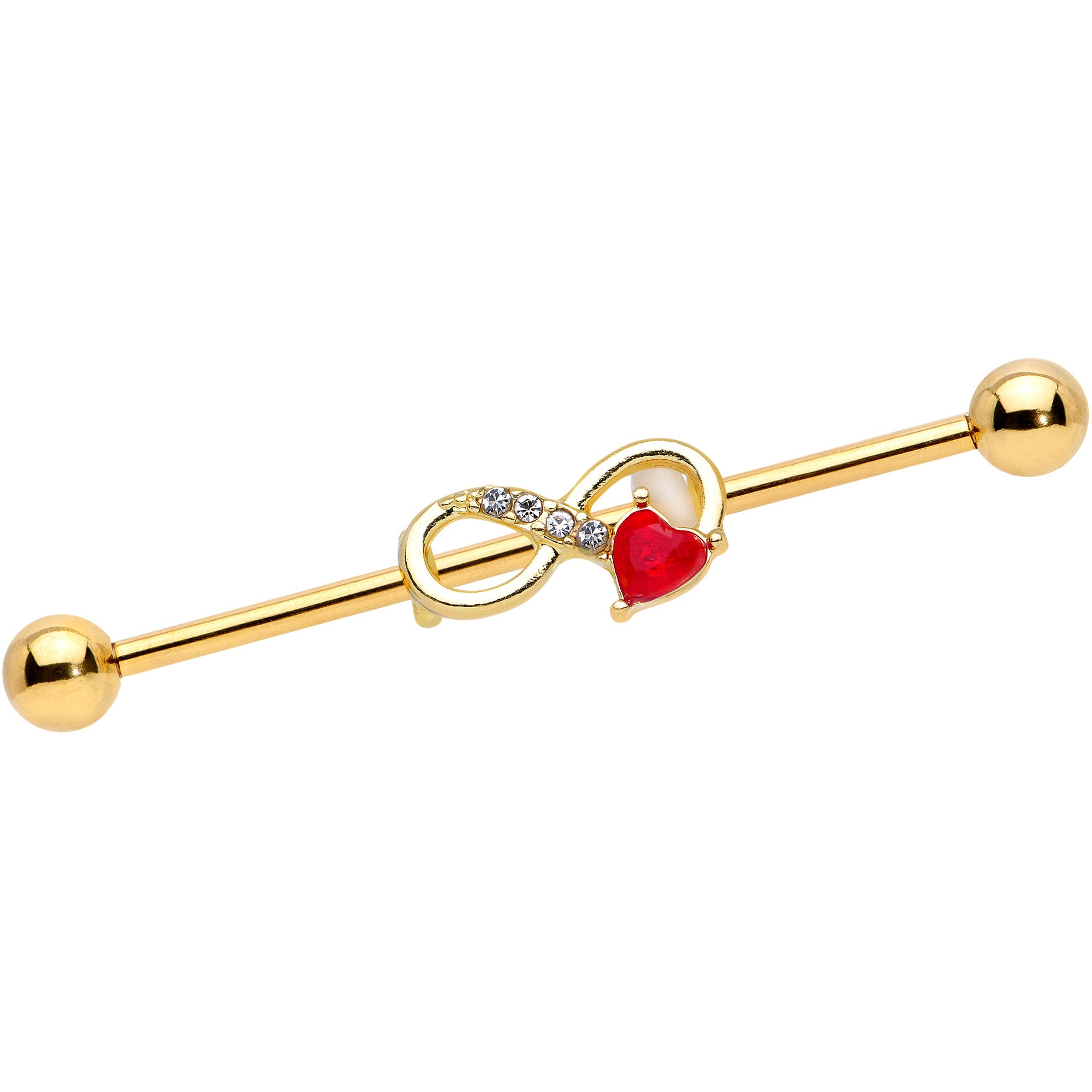 14 Gauge Clear Red Gem Gold Tone Treble Clef Industrial Barbell 38mm