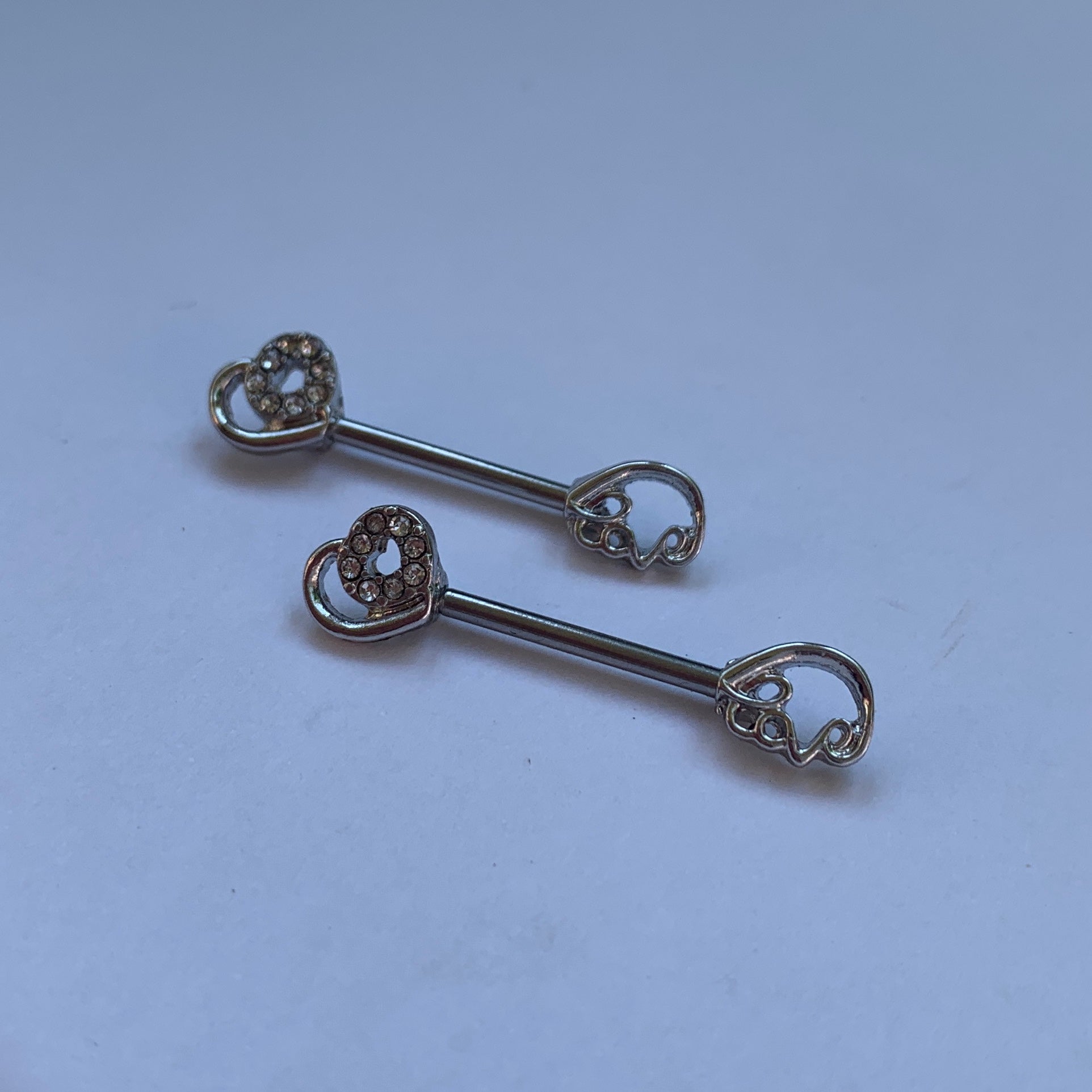 14 Gauge 5/8 Clear Gem Heart Swirl Barbell Nipple Ring Set