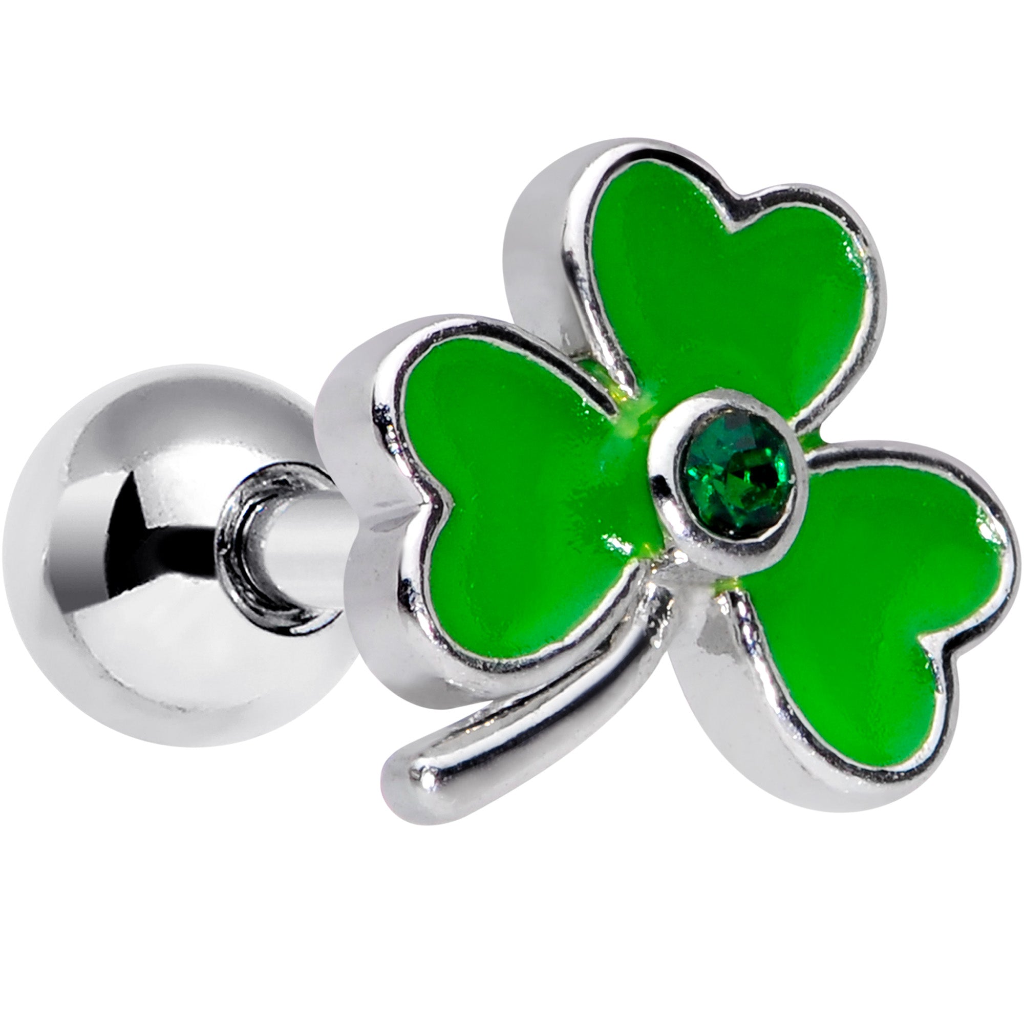 16 Gauge 1/4 Green Gem Shamrock St Patricks Day Cartilage Tragus