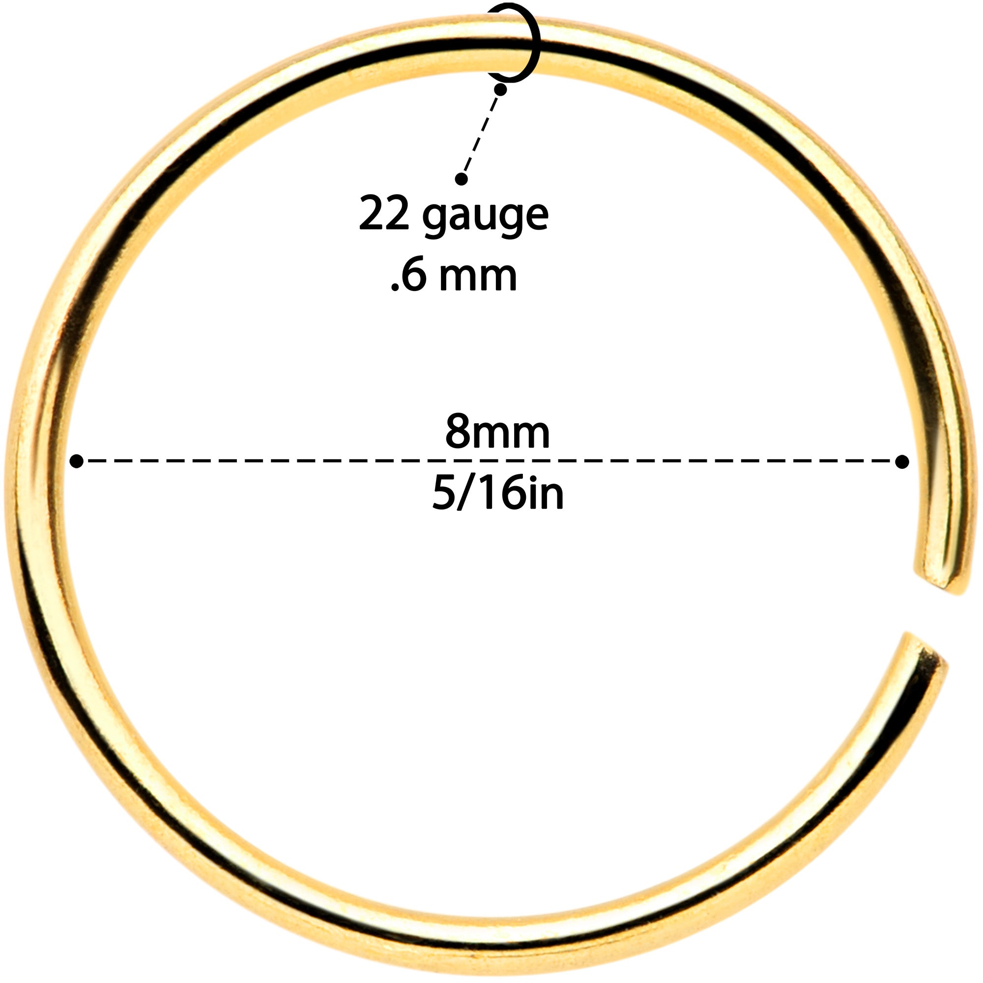 22 Gauge 5/16 Gold Tone Anodized Seamless Circular Ring Set of 12