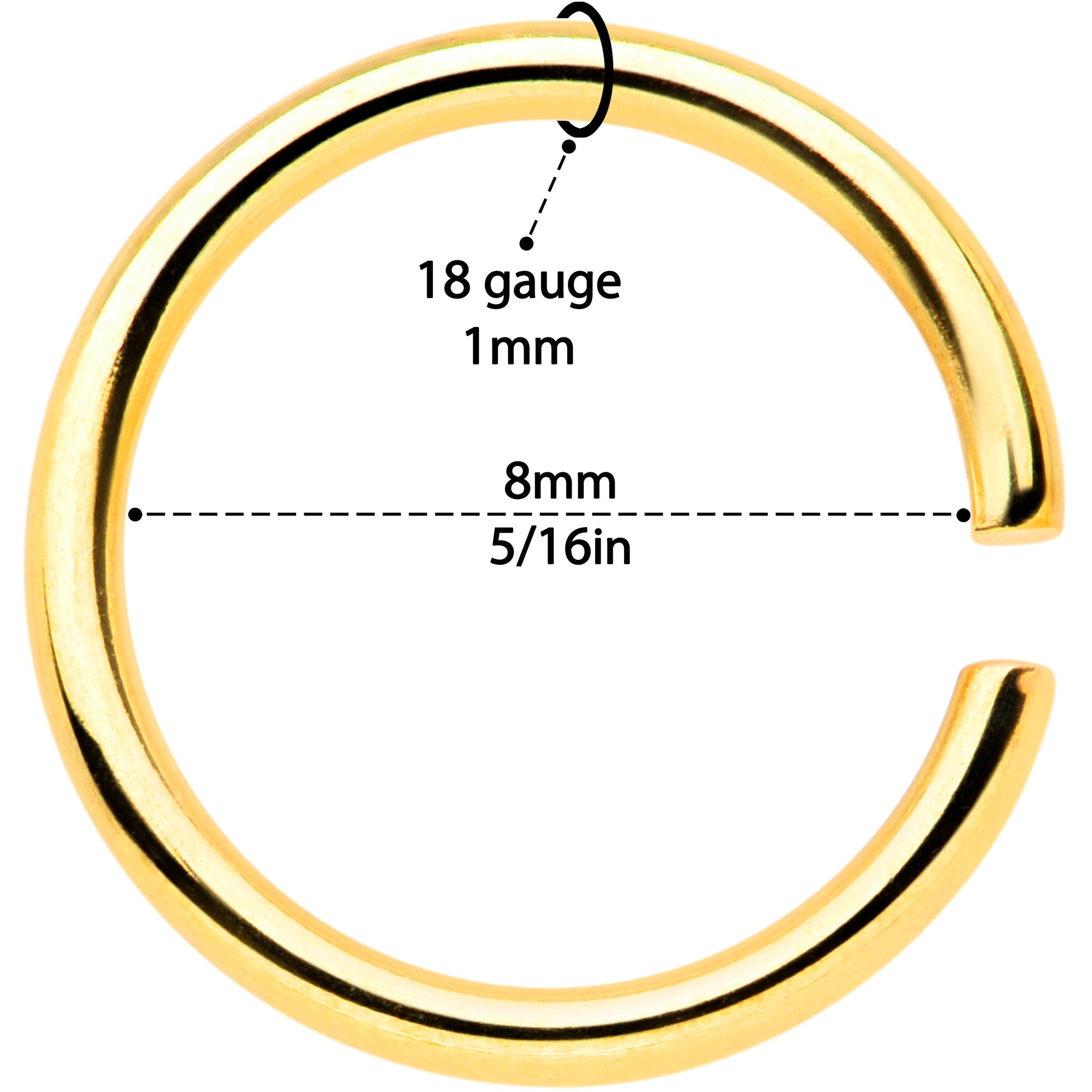 18 Gauge 5/16 Gold Tone Anodized Seamless Circular Ring Set of 12