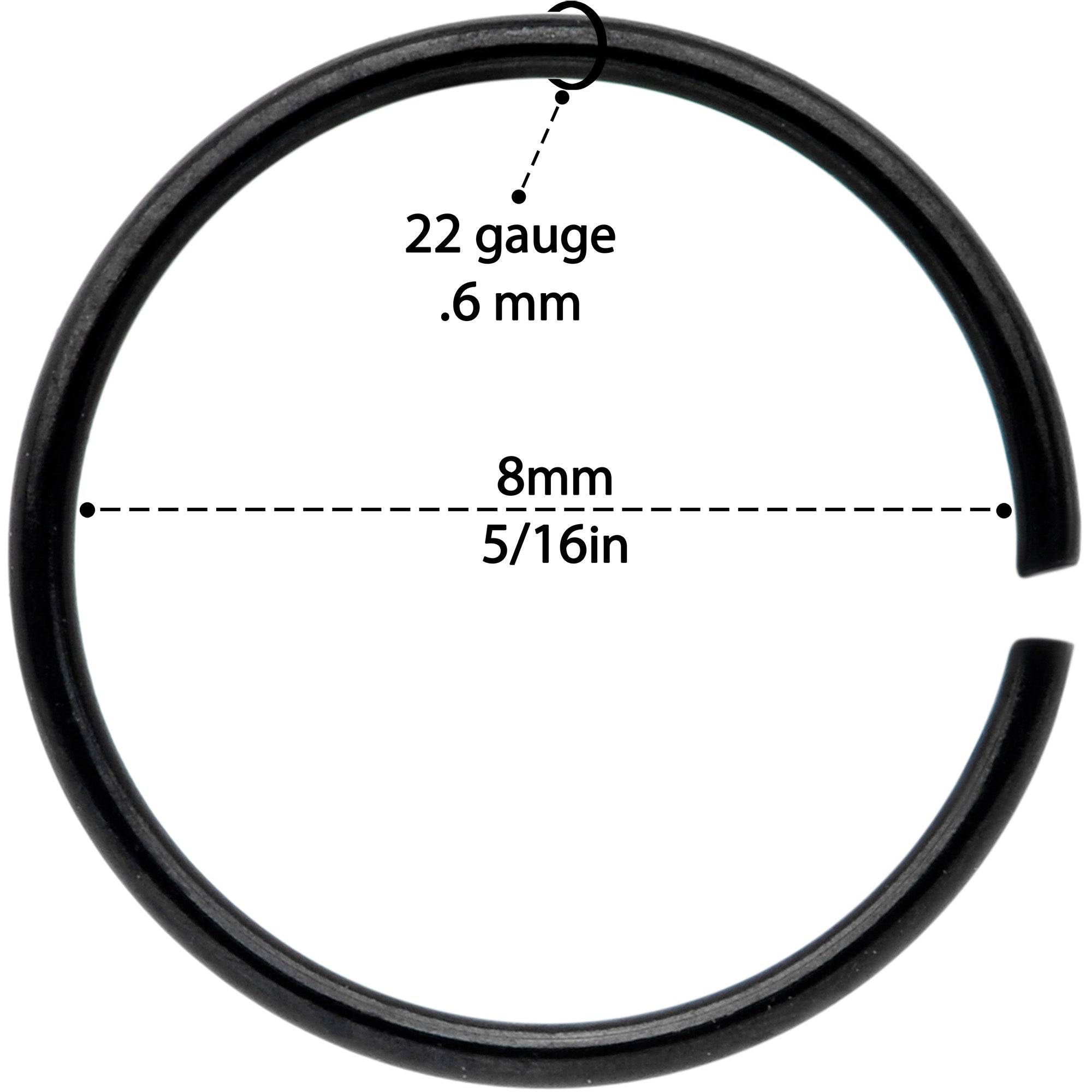 22 Gauge 5/16 Black Anodized Seamless Circular Ring Set of 12