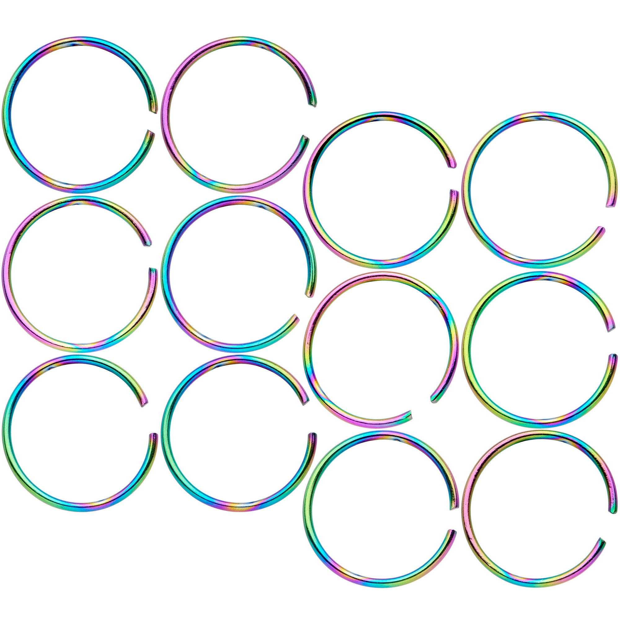 22 Gauge 5/16 Rainbow Anodized Seamless Nose Hoop Set of 12