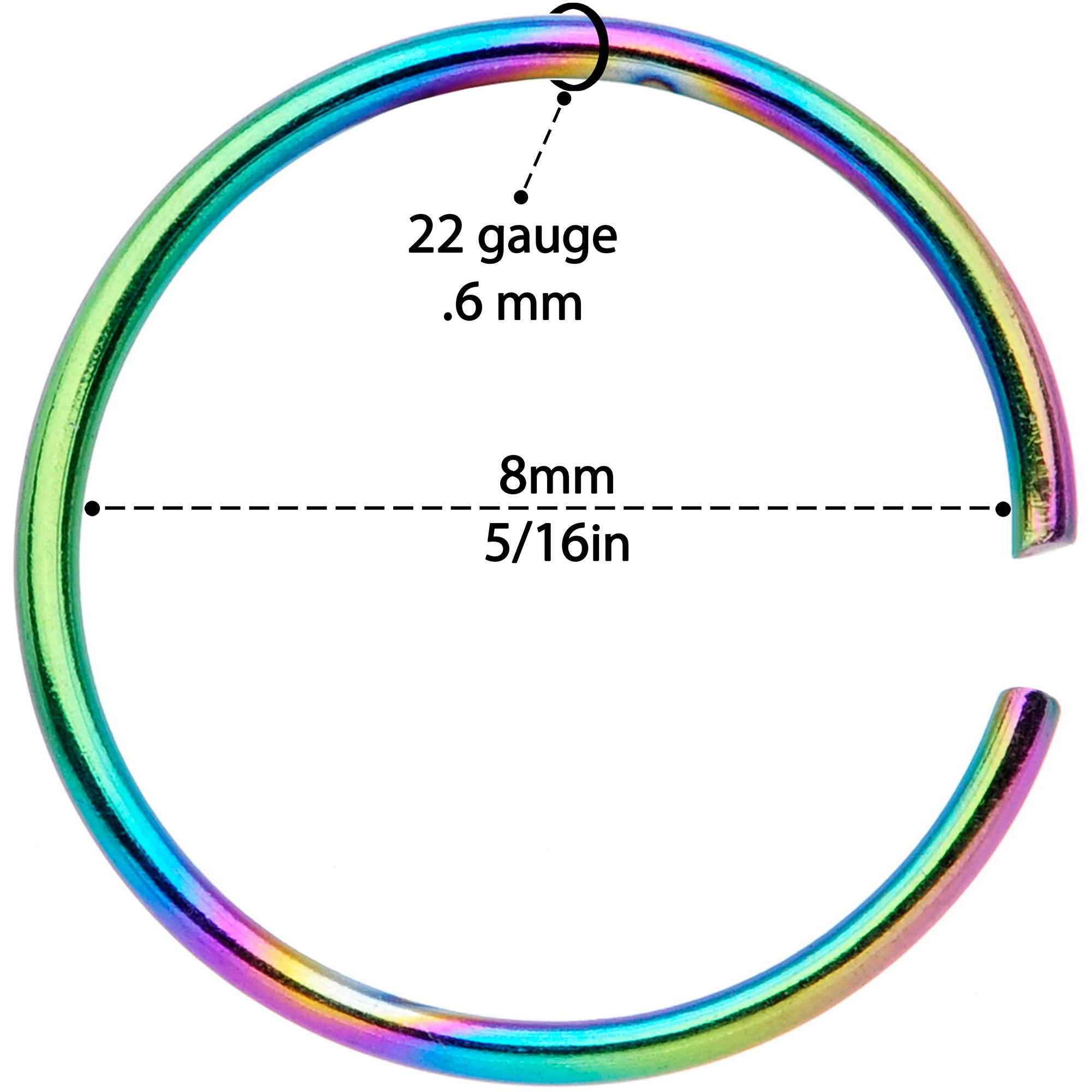 22 Gauge 5/16 Rainbow Anodized Seamless Nose Hoop Set of 12