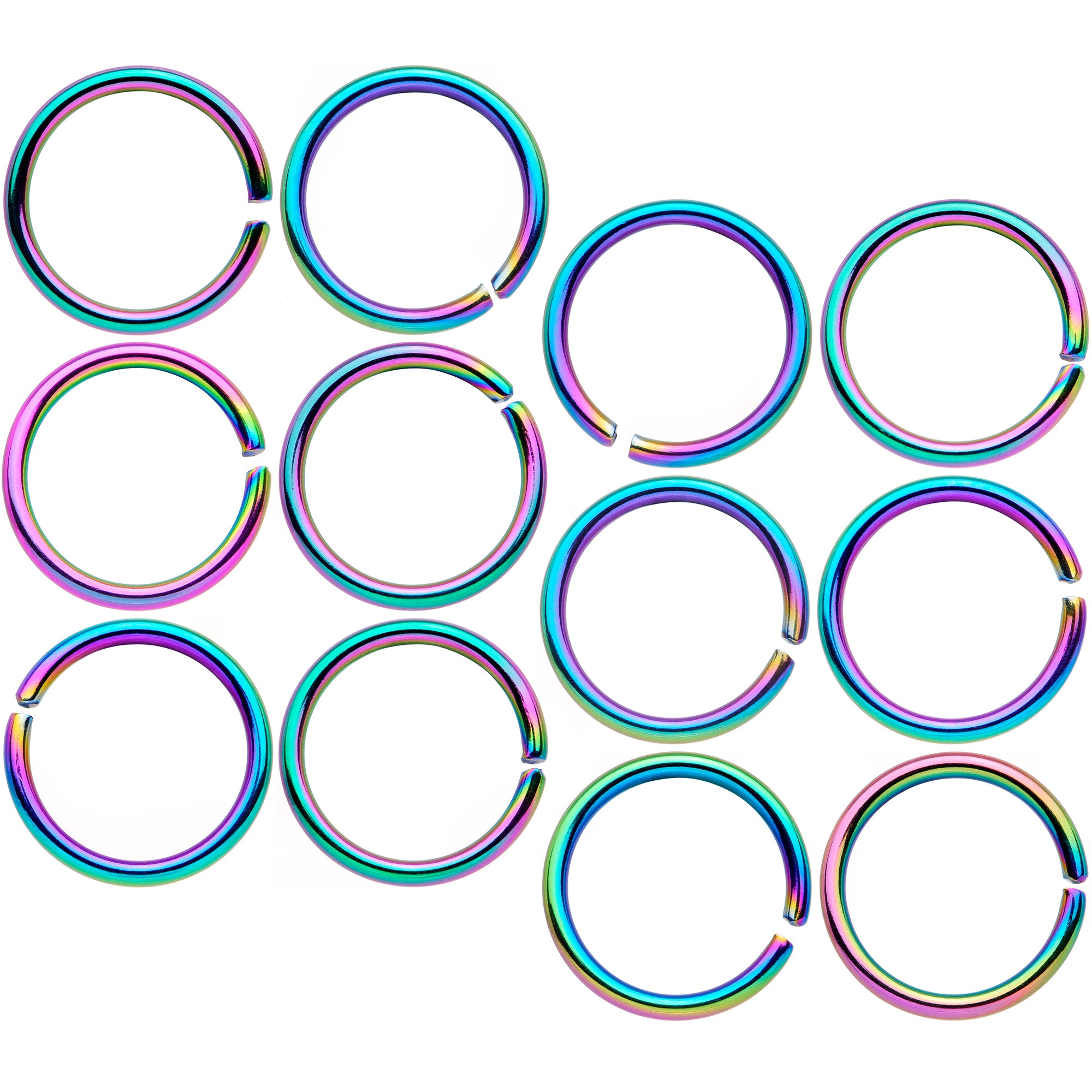 18 Gauge 5/16 Rainbow Anodized Seamless Nose Hoop Set of 12