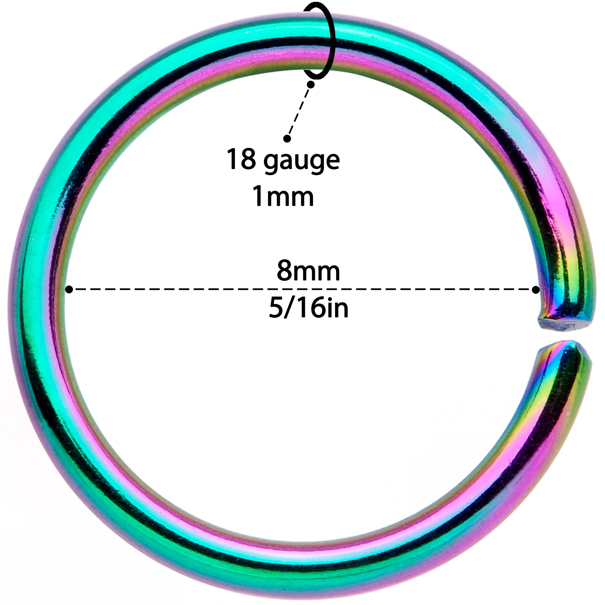 18 Gauge 5/16 Rainbow Anodized Seamless Nose Hoop Set of 12