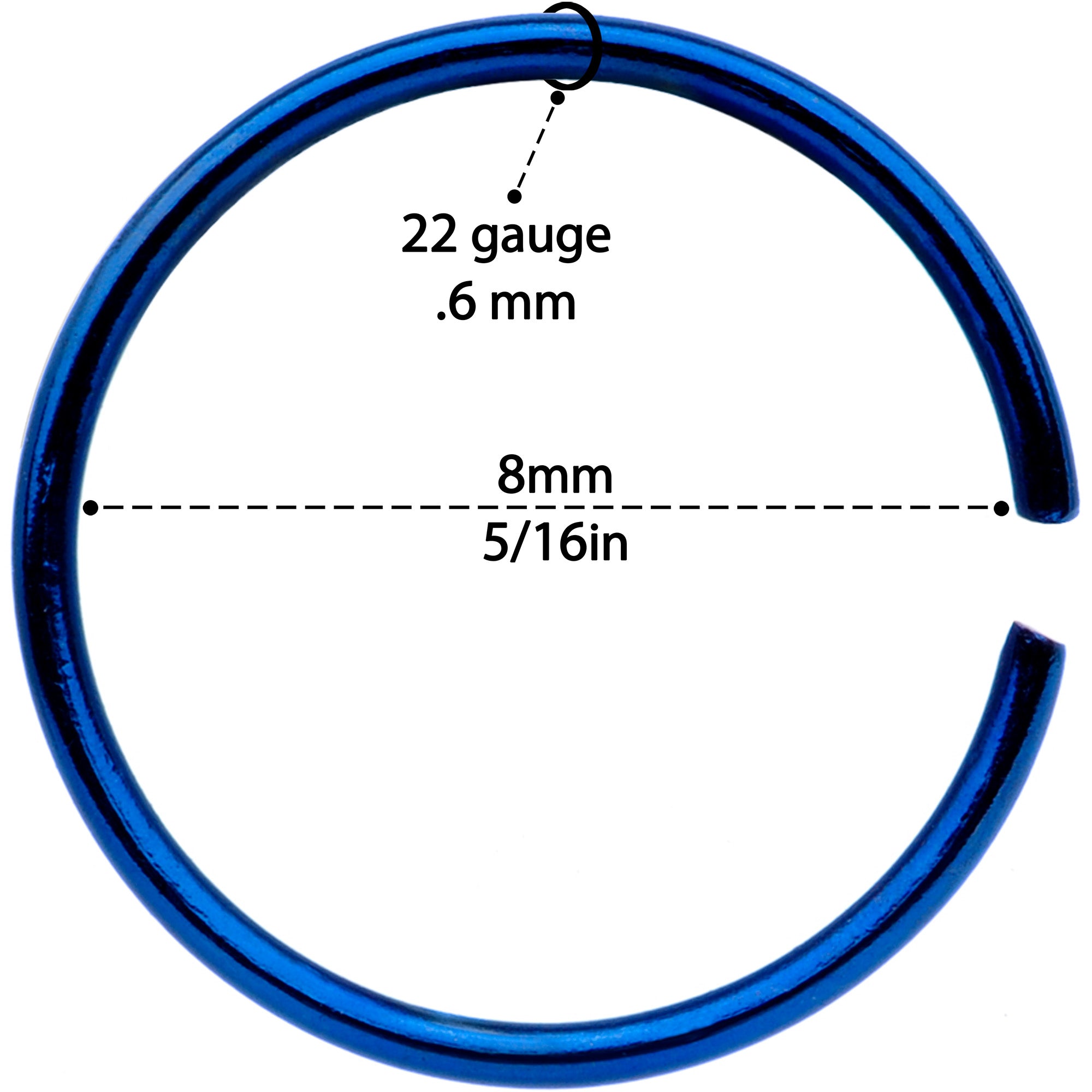 22 Gauge 5/16 Blue Anodized Seamless Circular Ring Set of 12