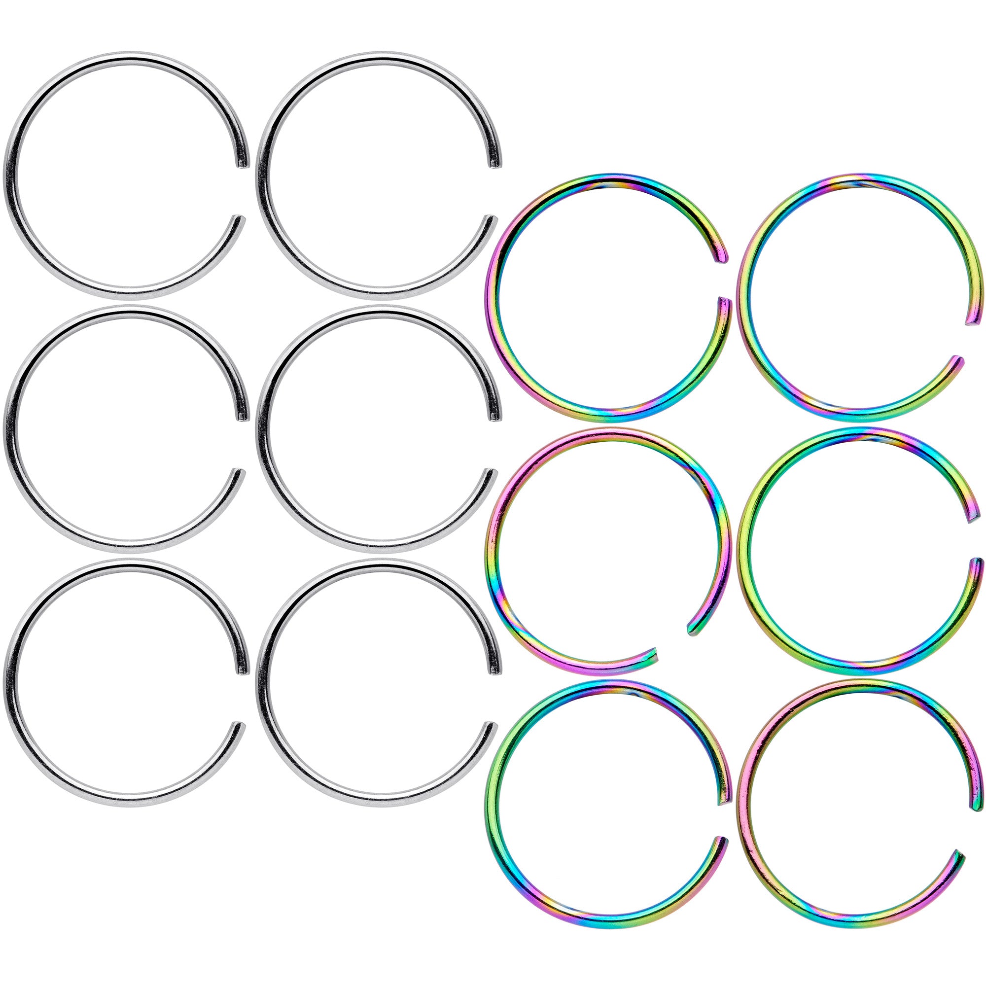 22 Gauge 5/16 Steel Rainbow Anodized Seamless Circular Ring Set of 12