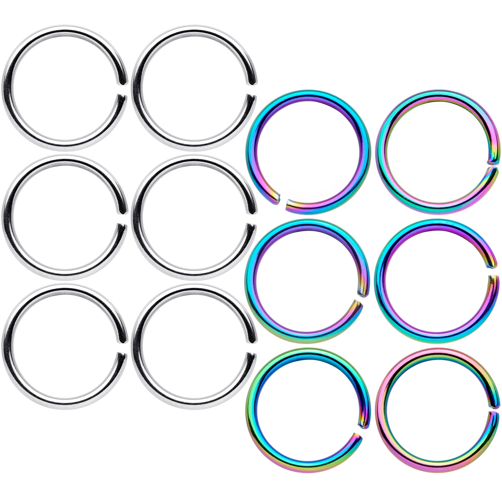 18 Gauge 5/16 Steel Rainbow Anodized Seamless Circular Ring Set of 12