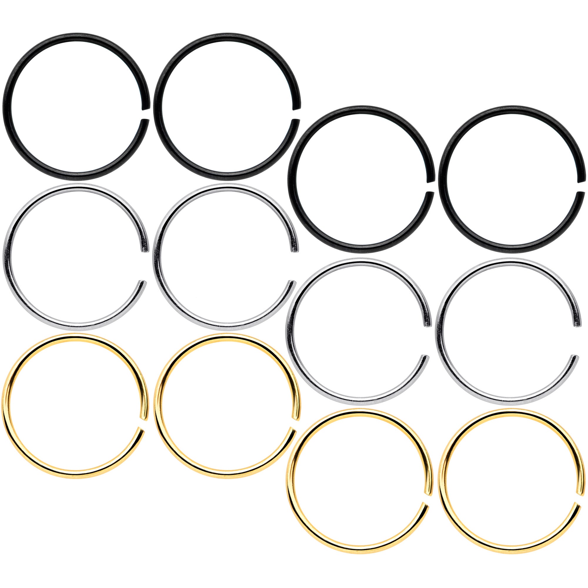 22 Gauge 5/16 Black Gold Tone Anodized Seamless Circular Ring Set of 12