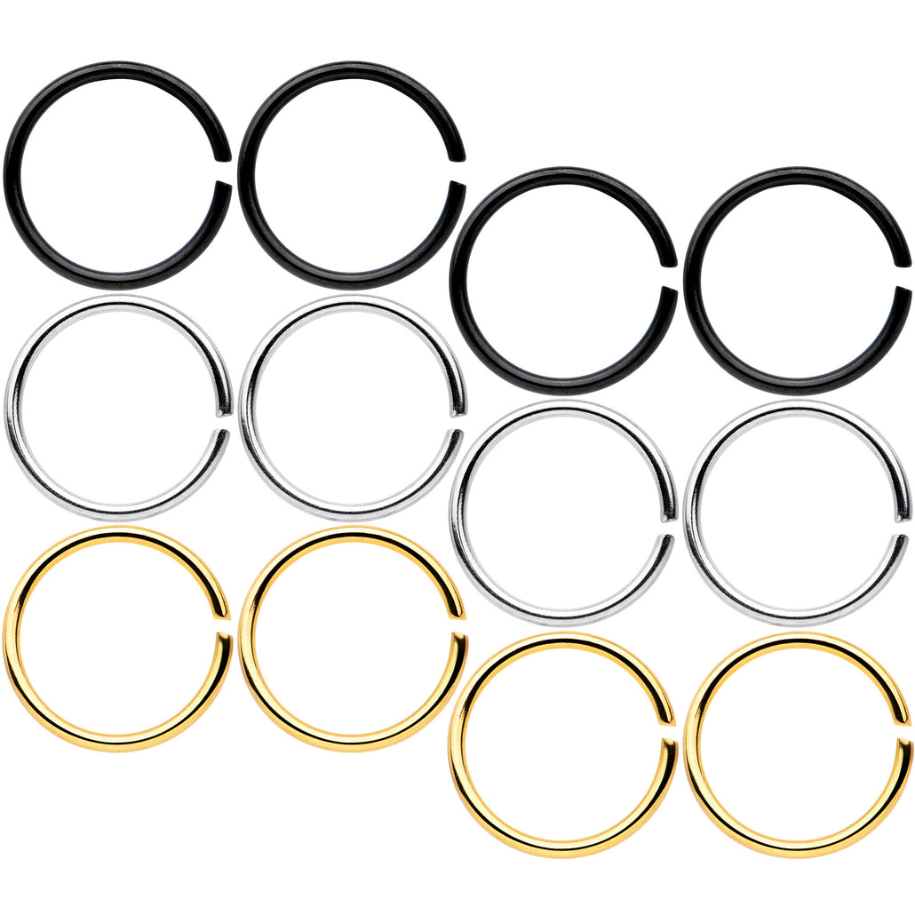 20 Gauge 5/16 Black Gold Tone Anodized Seamless Circular Ring Set of 12