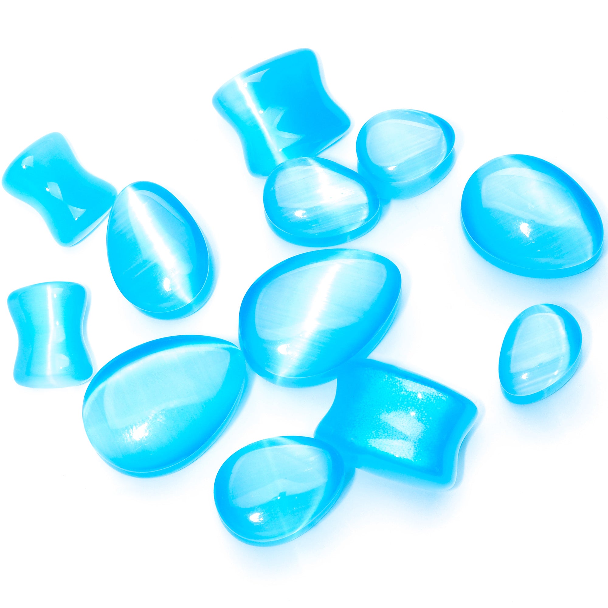 Light Blue Glass Teardrop Plug Set