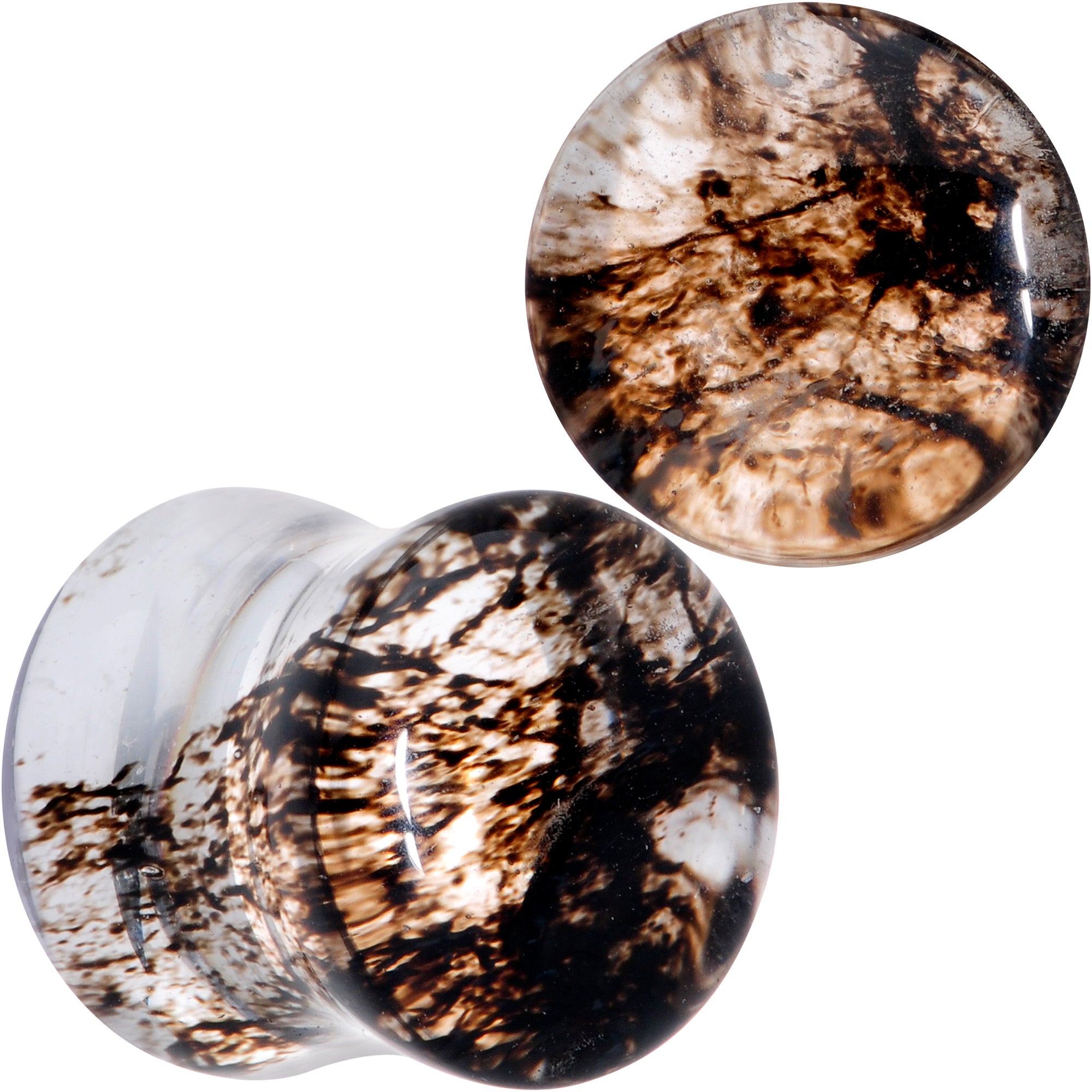 Clear Brown Glass Boho Saddle Plug Set