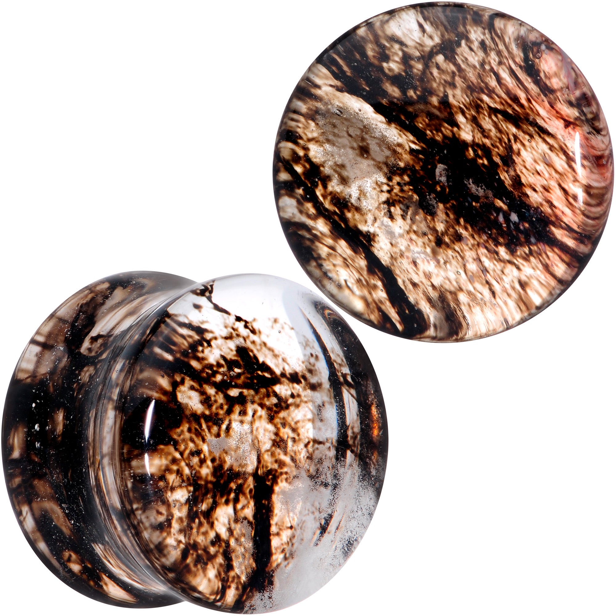 Clear Brown Glass Boho Saddle Plug Set