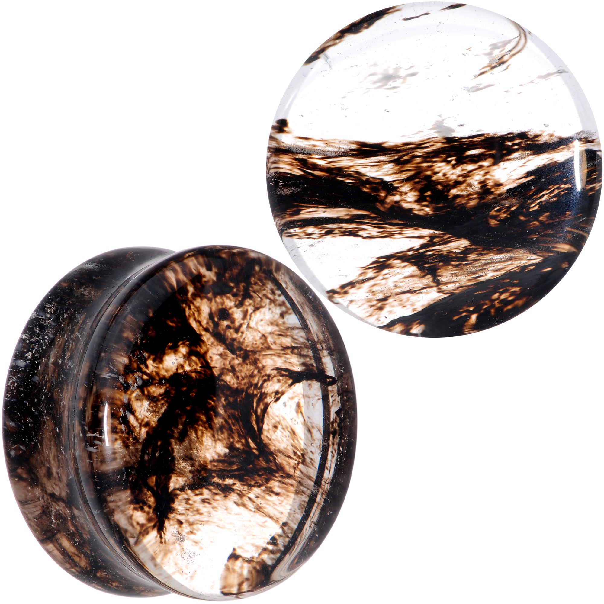 Clear Brown Glass Boho Saddle Plug Set