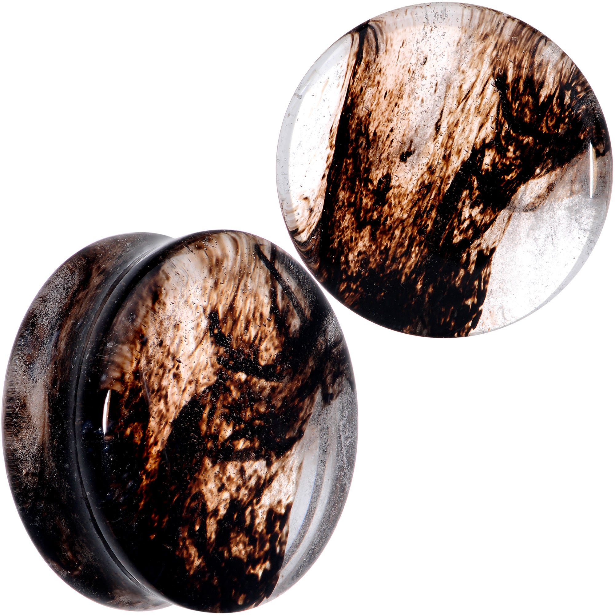 Clear Brown Glass Boho Saddle Plug Set