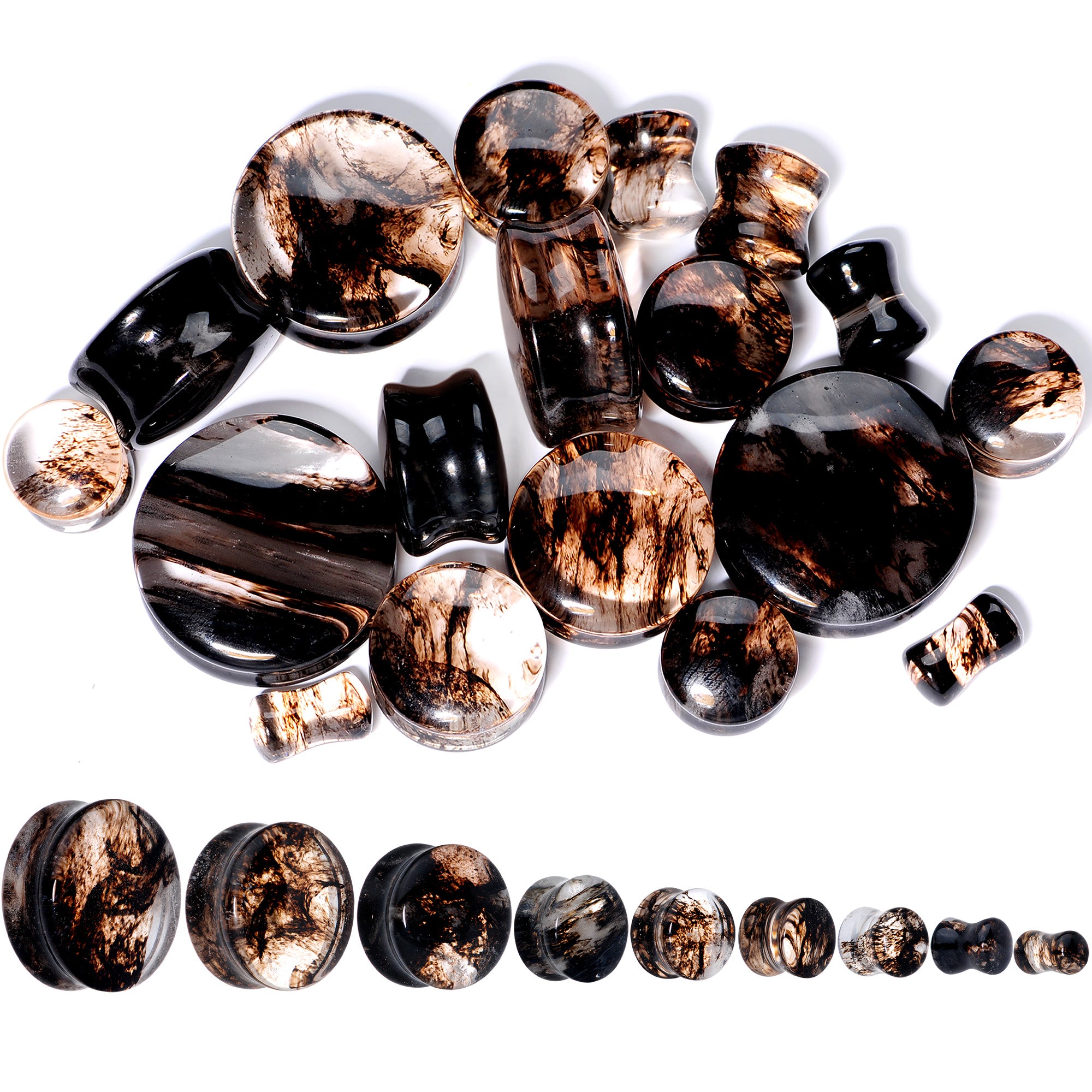 Clear Brown Glass Boho Saddle Plug Set