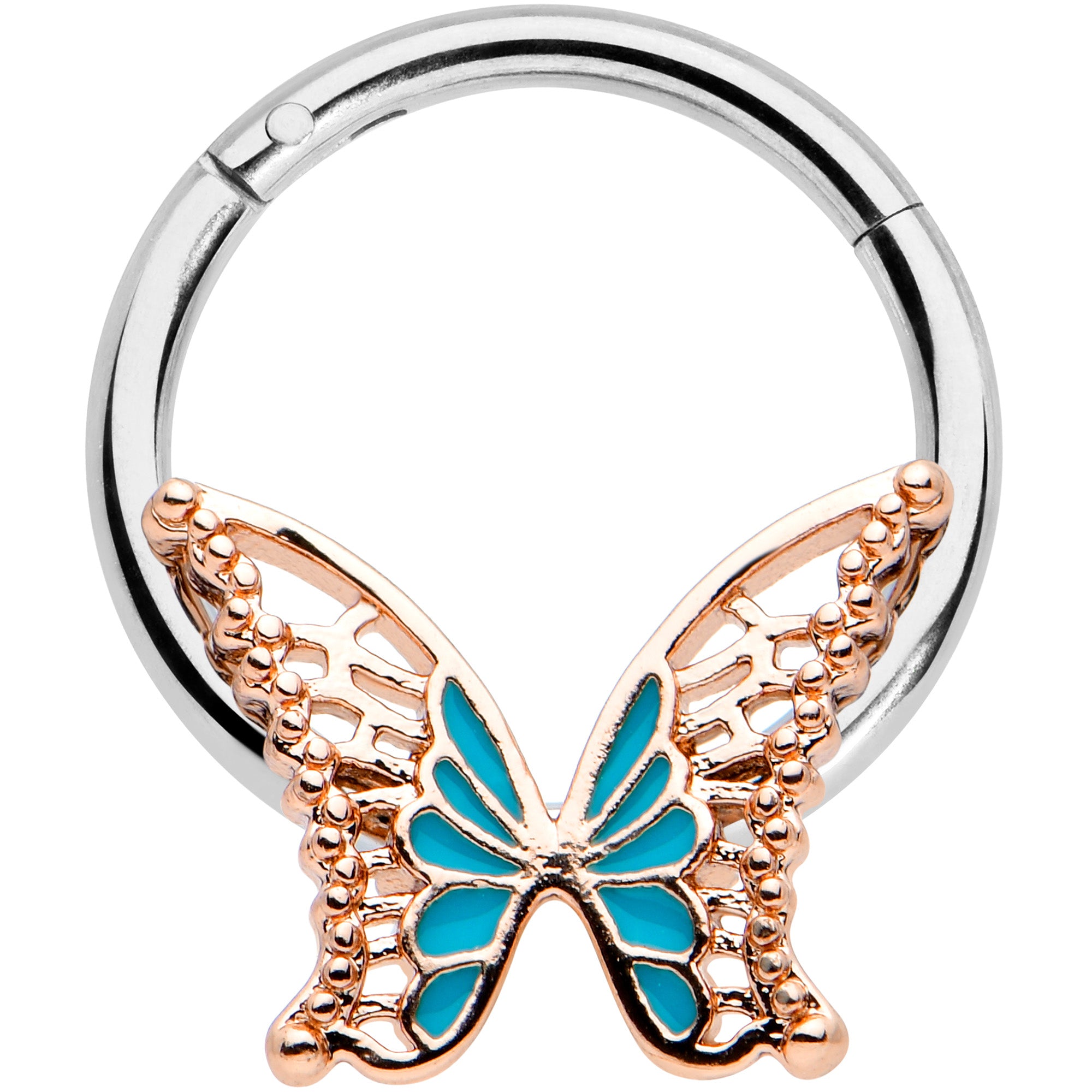 16 Gauge 3/8 Bit of Blue Butterfly Hinged Segment Ring