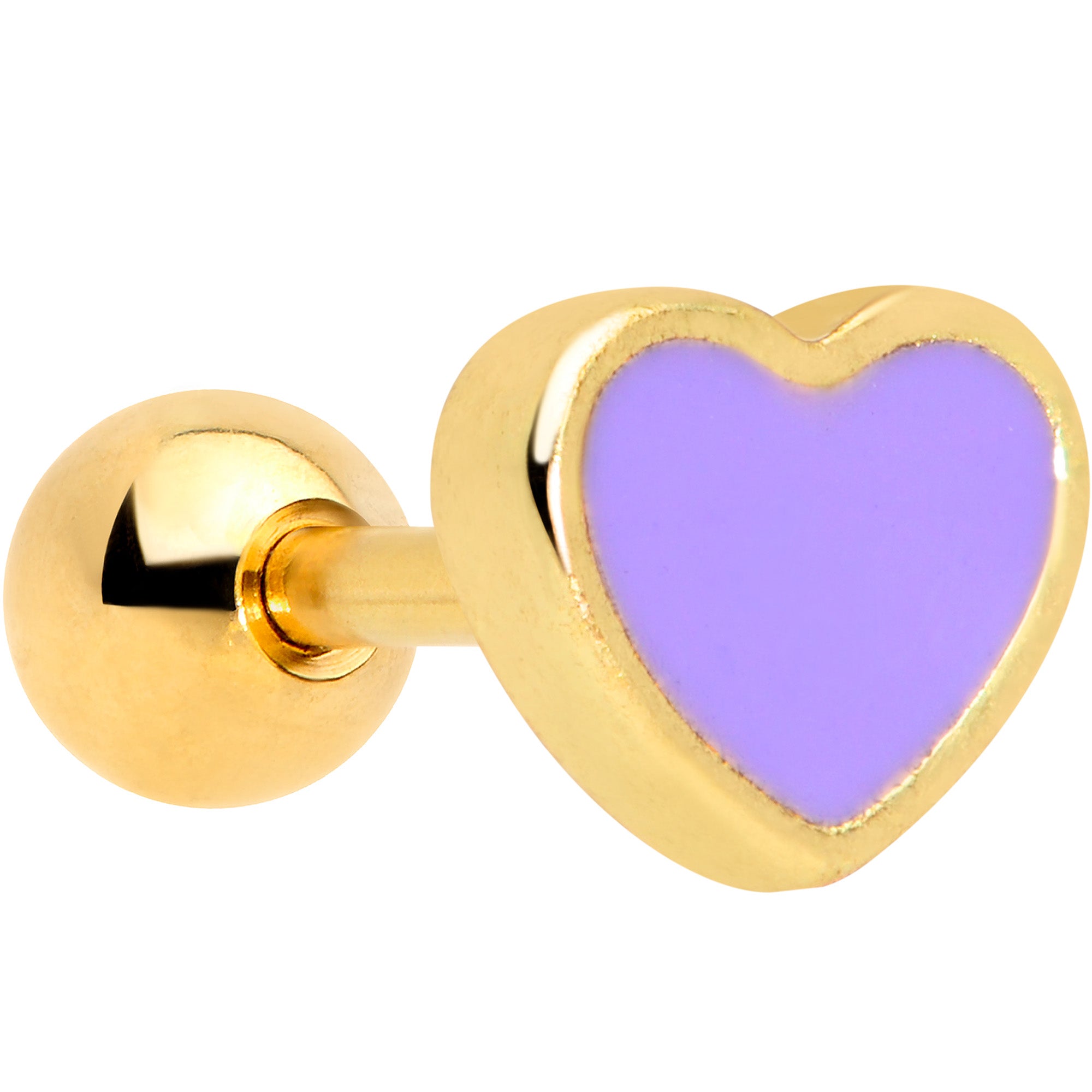 16 Gauge 1/4 Gold Tone Purple Heart Cartilage Tragus