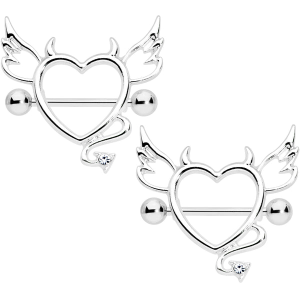 14 Gauge 5/8 Devil Heart Valentine Nipple Shield Set