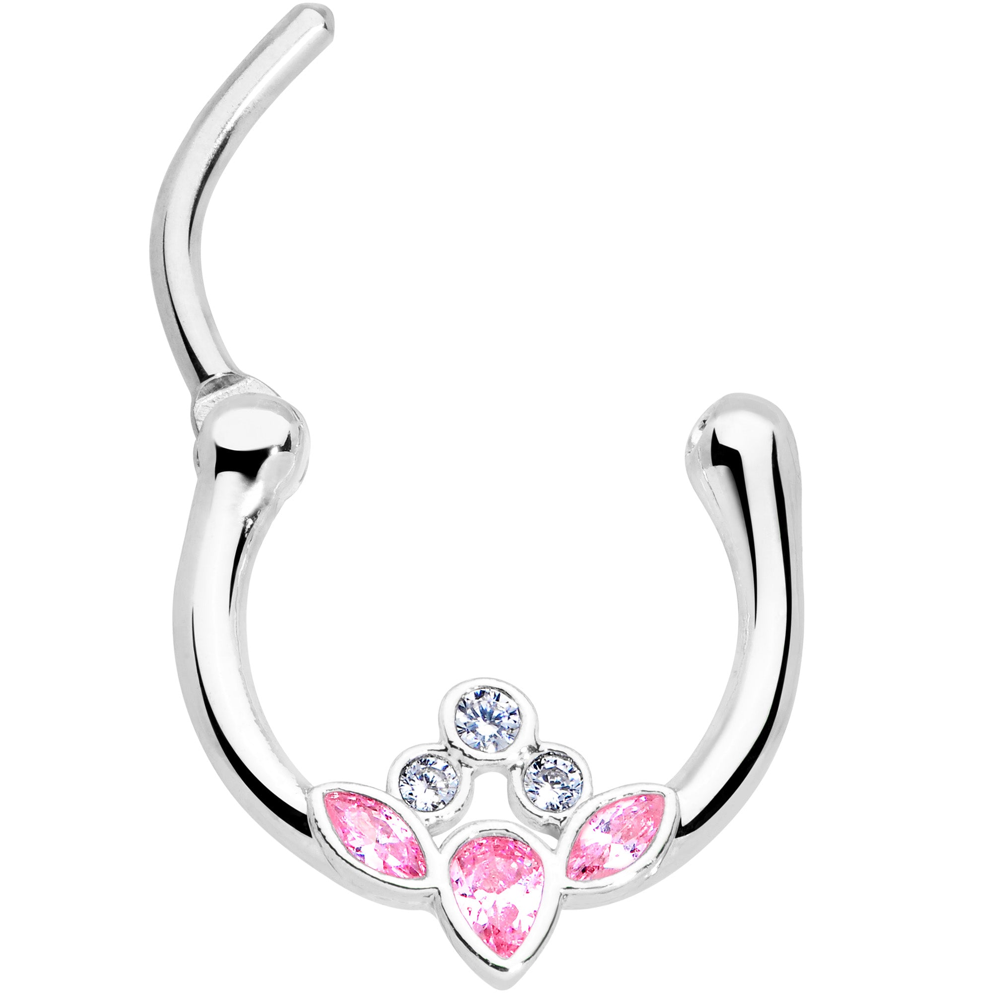 16 Gauge 3/8 Clear Pink Gem Classic Cluster Septum Clicker