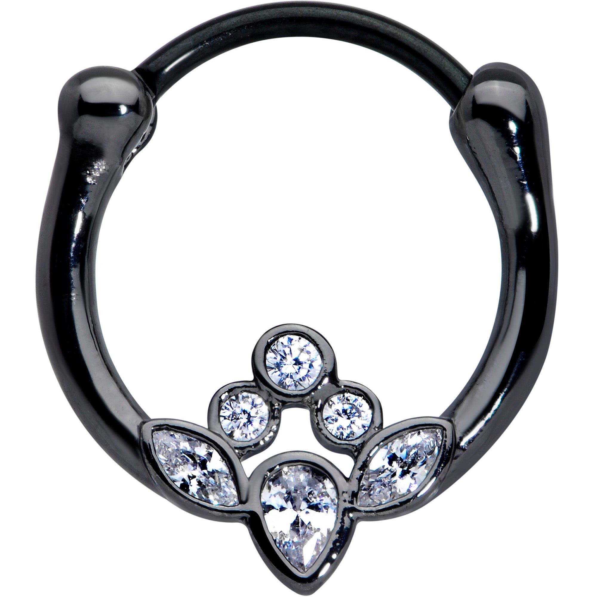 16 Gauge 3/8 Clear Gem Black Anodized Classic Cluster Septum Clicker