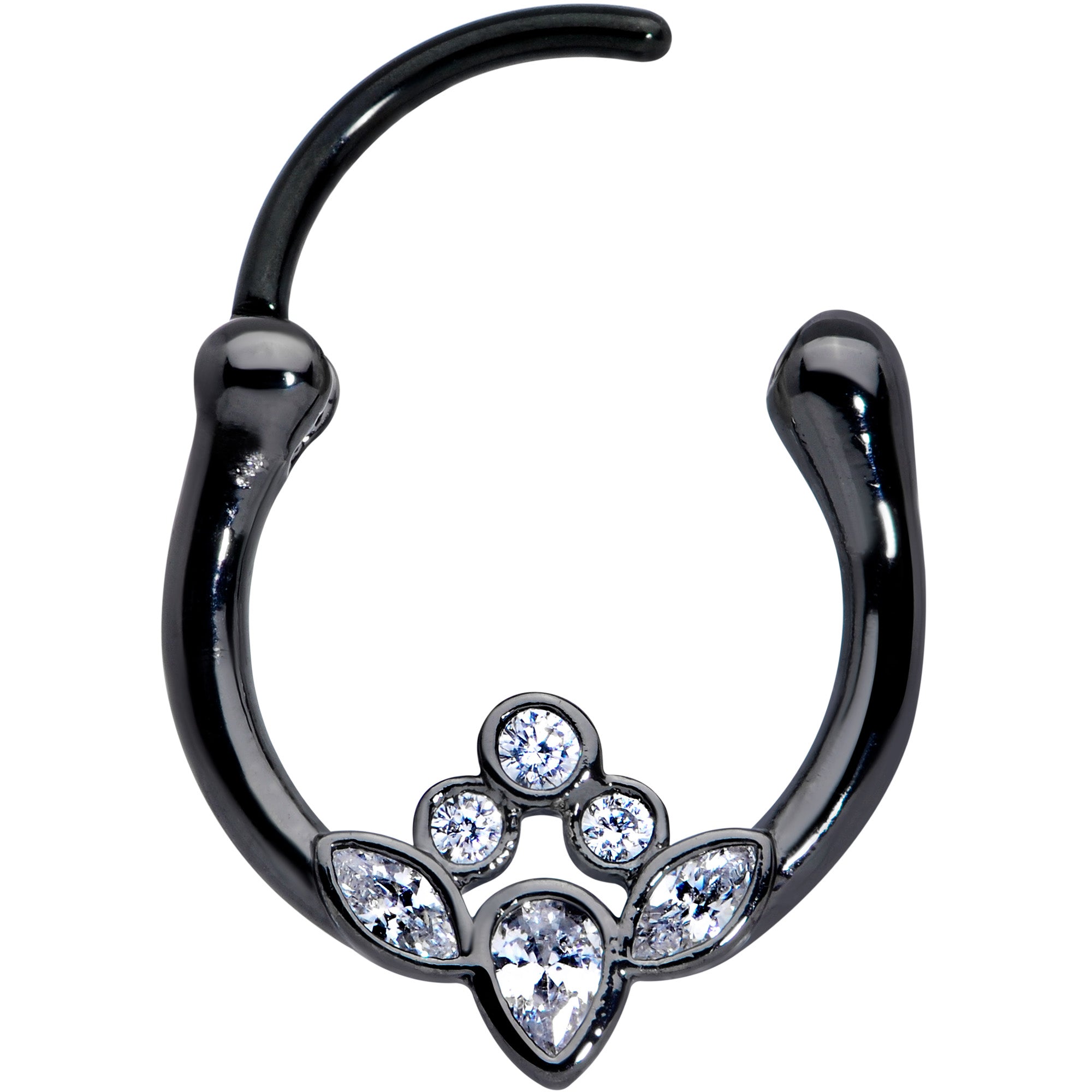 16 Gauge 3/8 Clear Gem Black Anodized Classic Cluster Septum Clicker